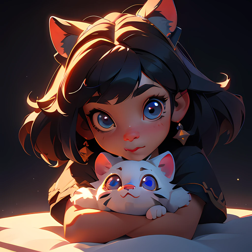 a little girl, 3d fluffy , closeup cute and adorable, cute big circular reflective eyes, long fuzzy fur, Pixar render, unreal engine cinematic smooth, intricate detail, cinematic