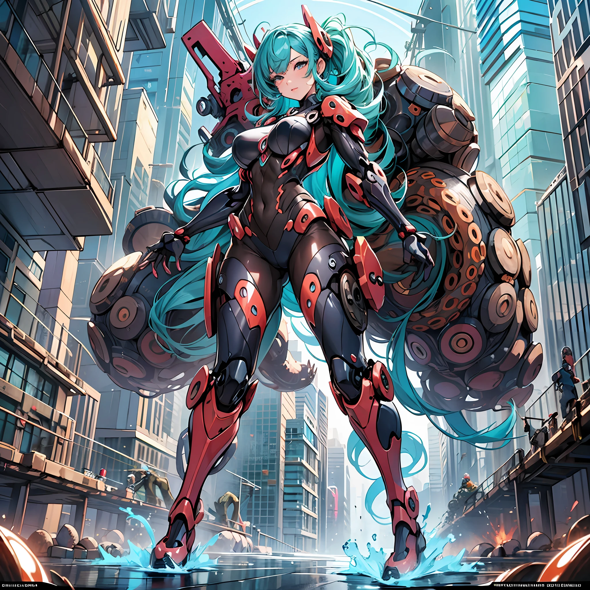 Woman in coconut octopus color costume, best anime 4k wallpaper, full body, cyberpunk octopus, mechanized valkyrie girl, biomechanical, highly detailed artgerm based on octopus, cyborg octopus, anime style 4k, octopus