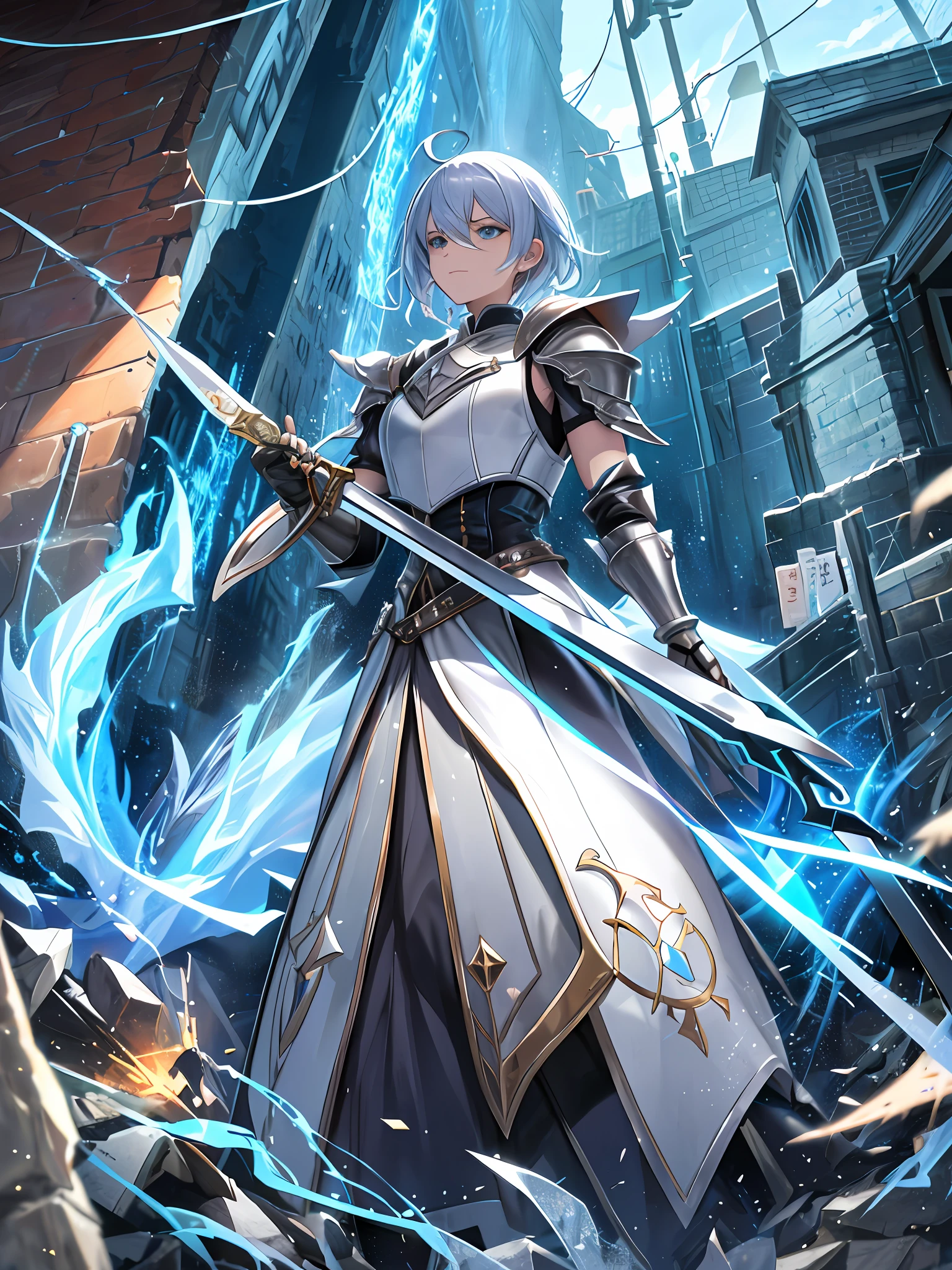Turn this item into a character RPG cell phone film parabolic antenna half brick and half left barbed wire pet bottle 2 liters whole brick and shard of glass he wears an armor and uses a sword that the blade is toothed of barbed wire