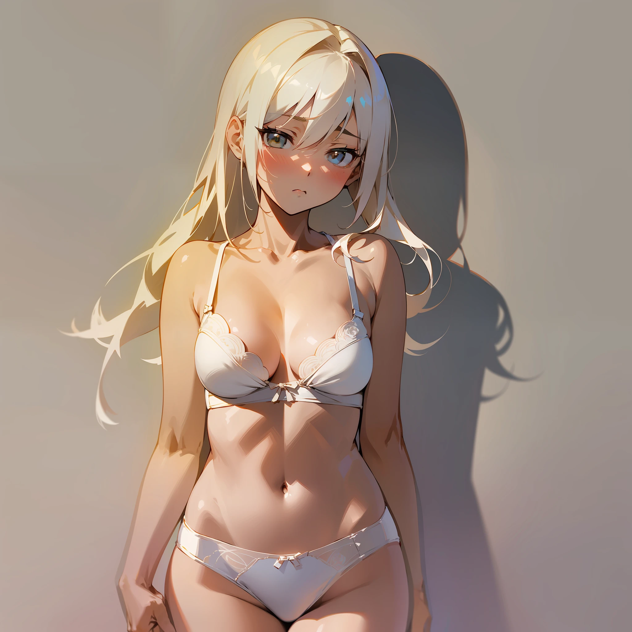(Beautiful Japanese anime style, simple painting style, extremely delicate, white rose hair, subtle tsundere mood, with beautiful light and shadow) (Underwear , Underwear) (Single-tone background to make the character stand out more) (Sexy)