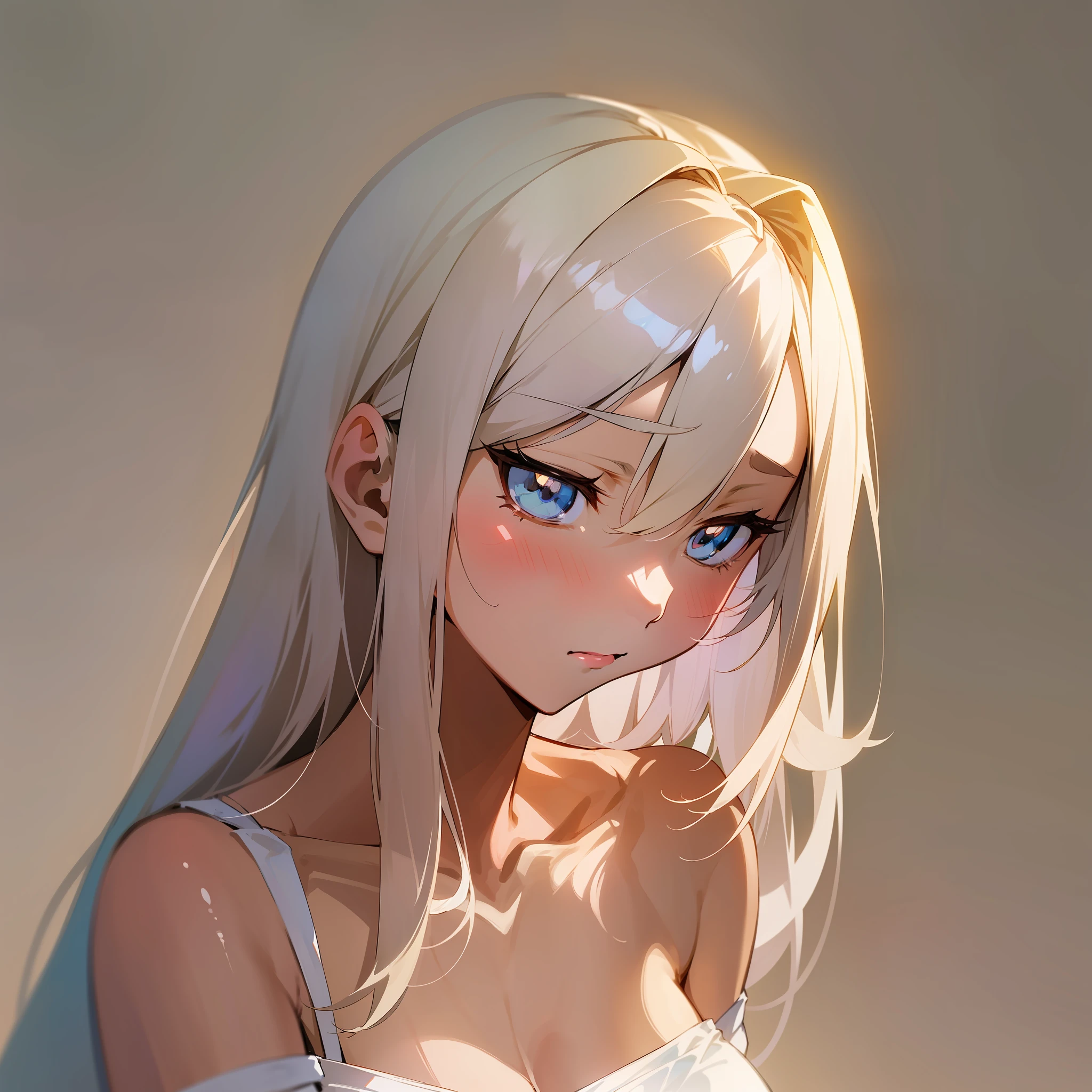 (Beautiful Japanese anime style, simple painting style, extremely delicate, white rose hair, subtle tsundere mood, with beautiful light and shadow) (Underwear , Underwear) (Single-tone background to make the character stand out more) (Sexy)