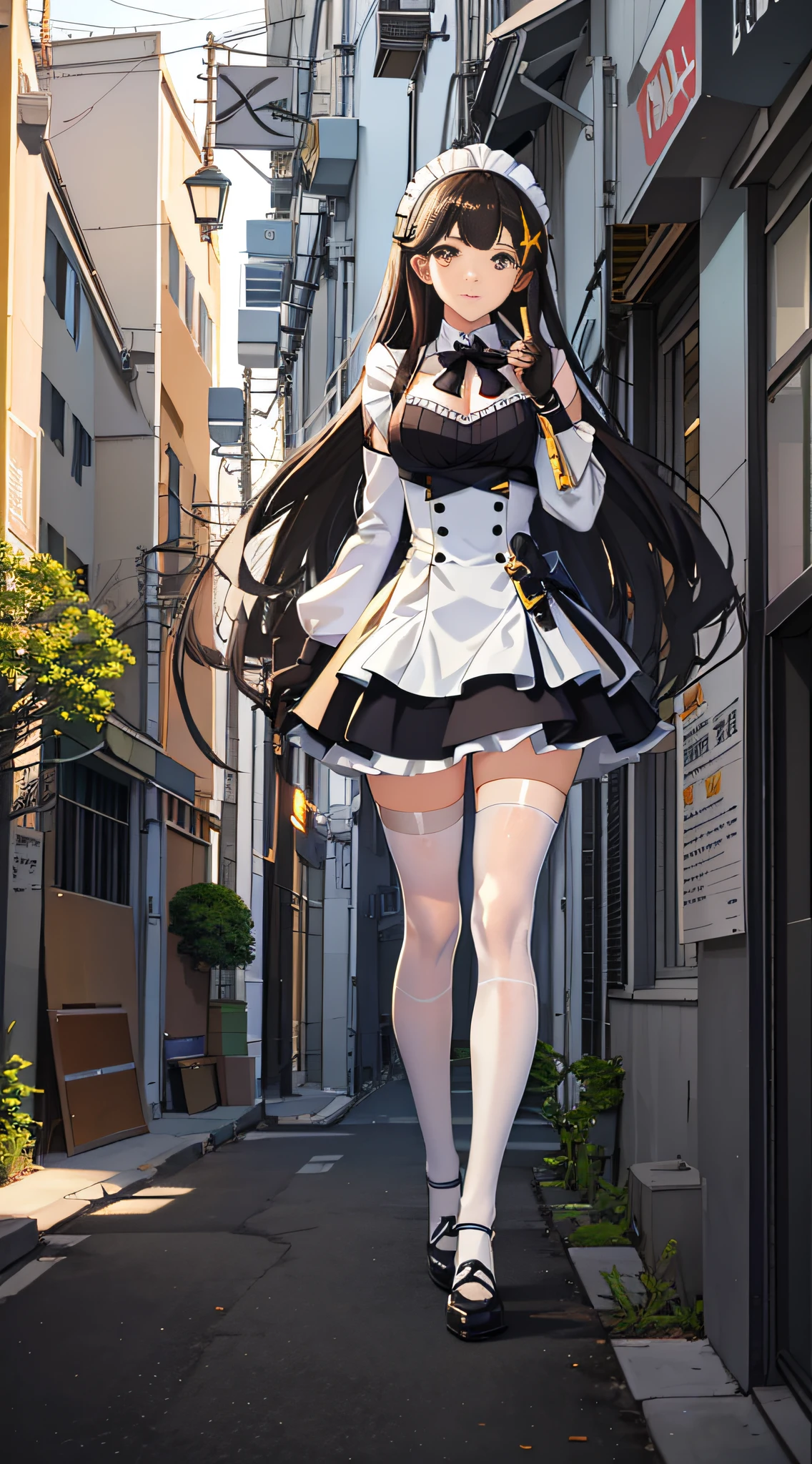 anime character dressed in white uniform posing in front of a building, anime girl in a maid costume, with index finger, anime moe artstyle, maid outfit, marin kitagawa fanart, fine details. girls frontline, hestia, from girls frontline, official artwork, high detailed official artwork, girls frontline style, girls frontline cg, albedo from overlord --auto --s2