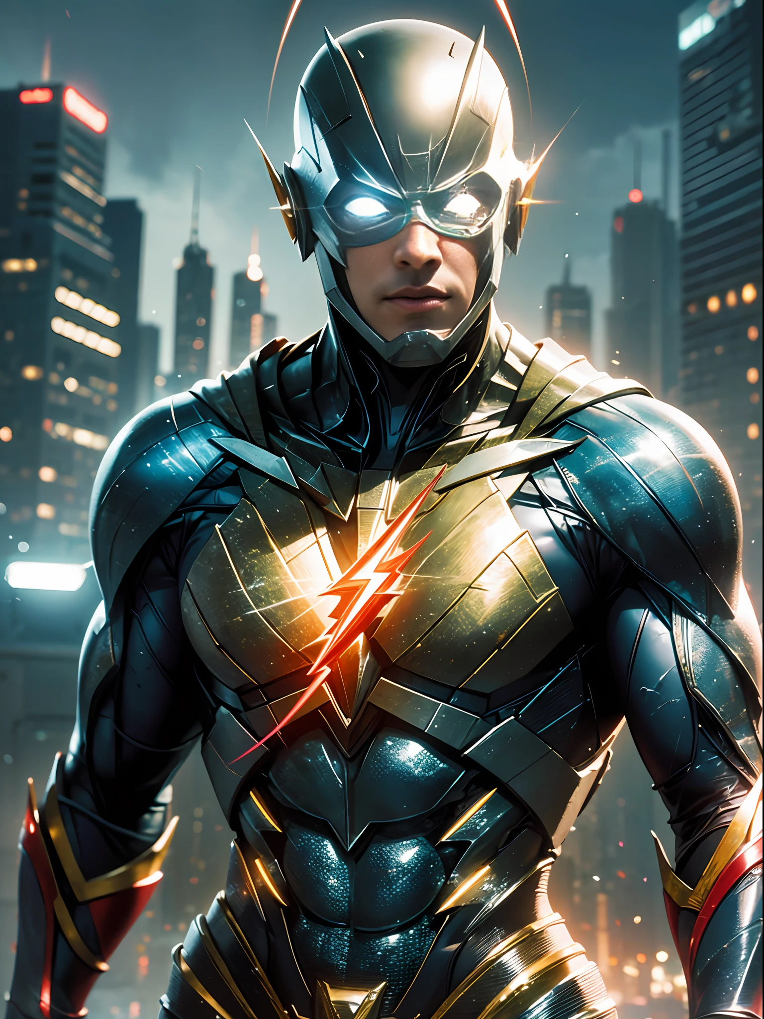 Create ultra realistic justice league flash character, perfect lighting high resolution 8k realism - --auto --s2