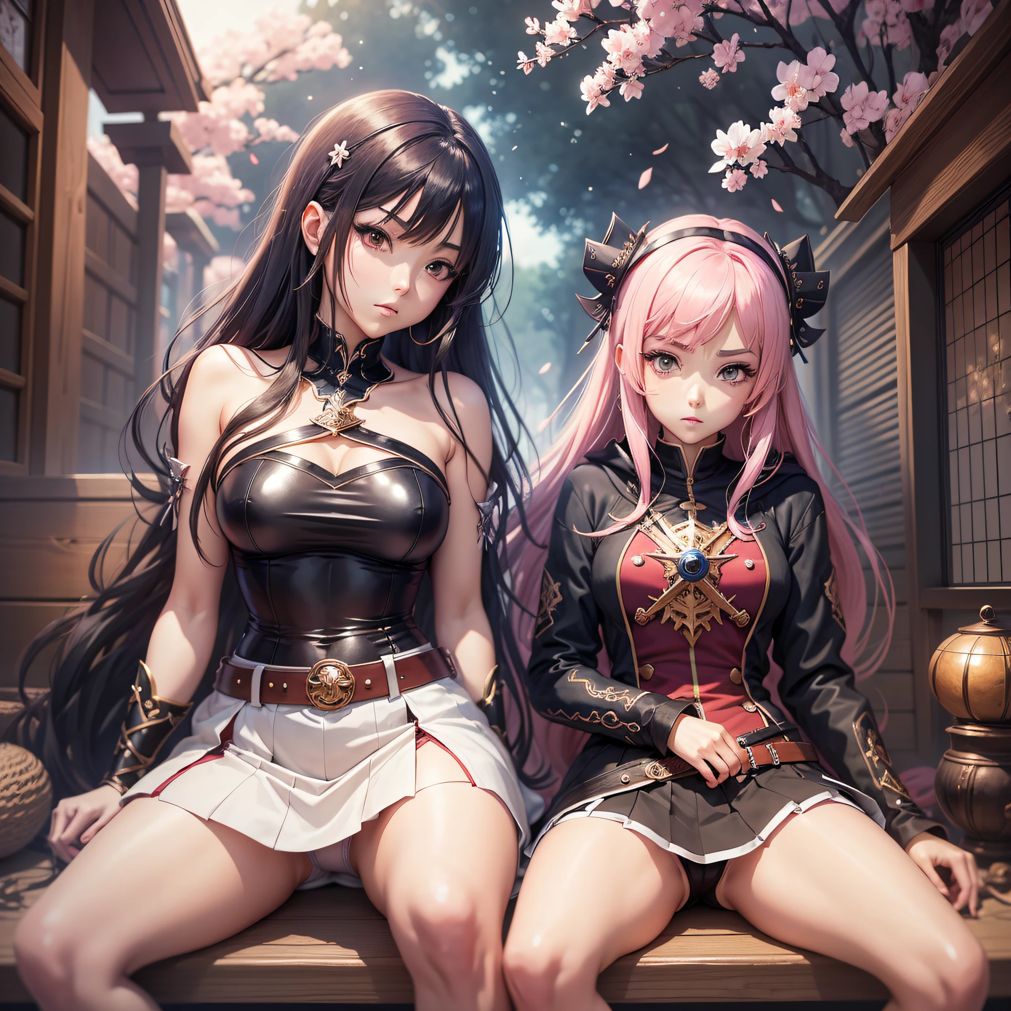 ((Anime style)) Girls. A world of swords and sorcery. Underwear. Miniskirt. Sitting. --auto --s2