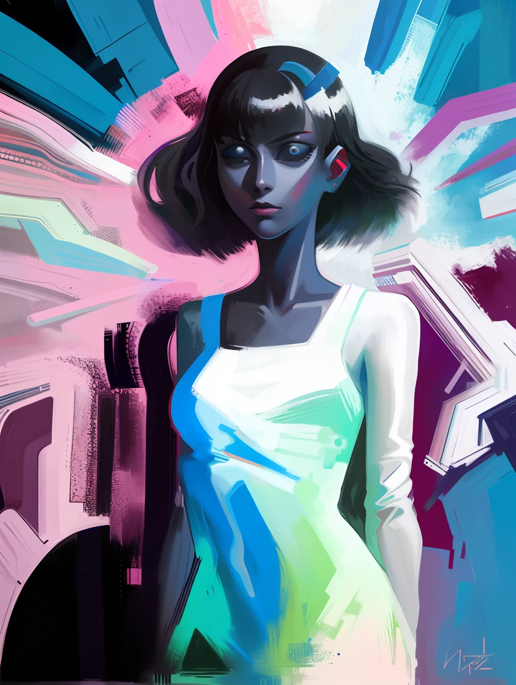 nubic young woman in the style of Suprematism , art illustration, pastel colors, futuristic, masterpiece, high quality