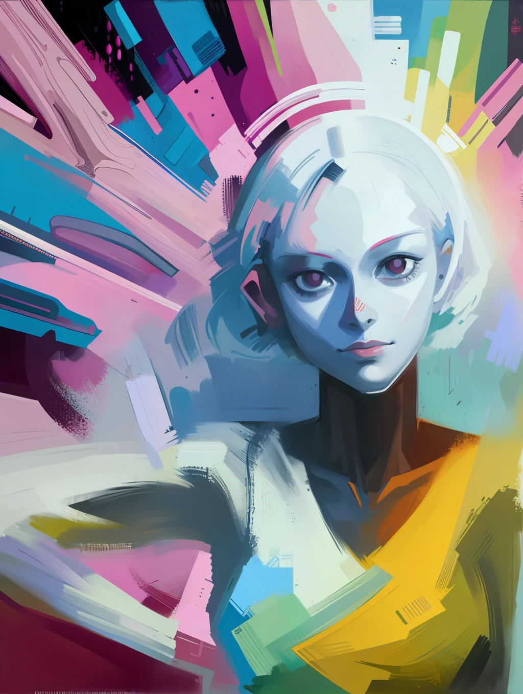 nubic young woman in the style of Suprematism , art illustration, pastel colors, futuristic, masterpiece, high quality