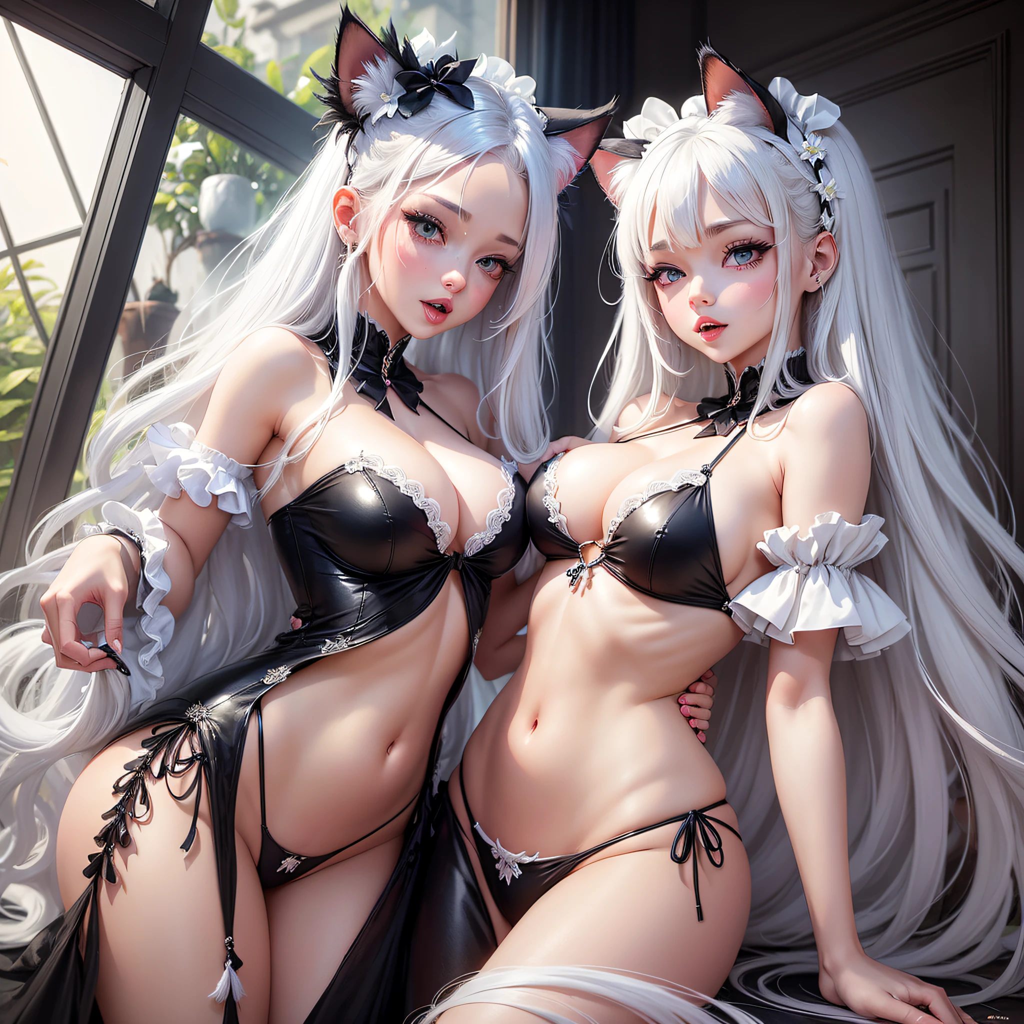 Cat Girl Beauty Big Tits White Liquid Open Legs Long Hair White Hair Bikini Ecstatic Pleasure Shame Tragic Tanga Prom Dress Tail Maid Feather Twins Sisters Parent and Child