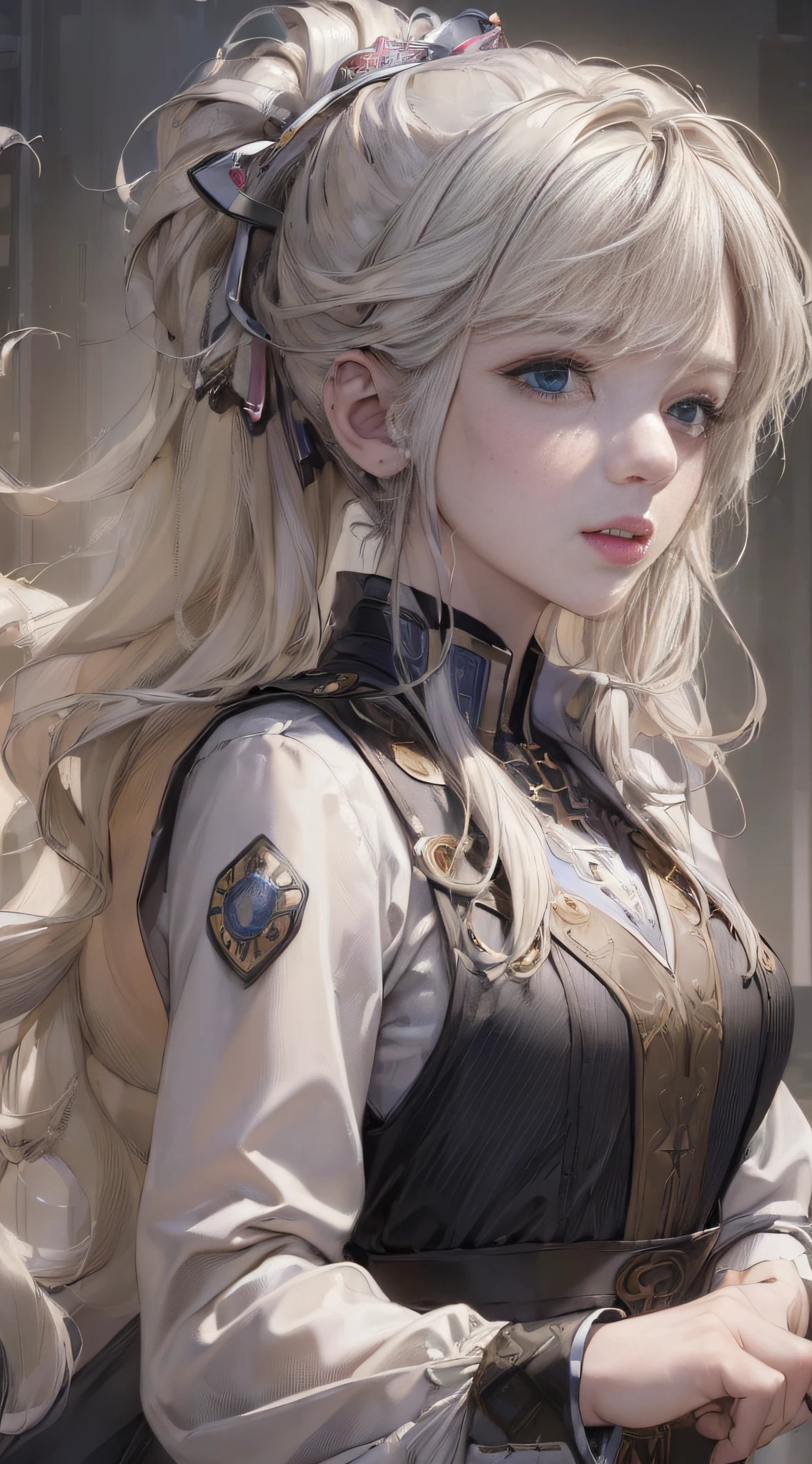 ((((Masterpiece, Best Quality, Official Art, Extremely Detailed CG Unity 8k Wallpaper)))), Illustration, Landscape, Solo, 1 Girl, Beautiful Girl, Beautiful Meticulous Eyes, Student Uniform, Platinum Blonde Hair, Ponytail