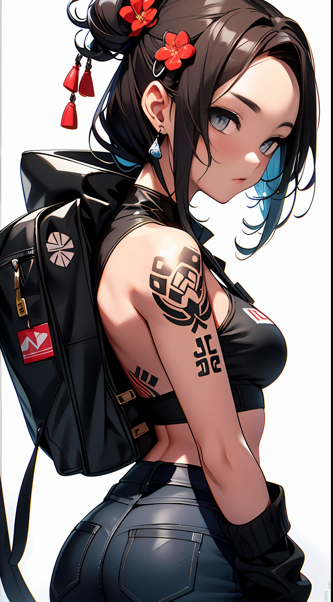 sticker format, mixed-language_text, featured japanese letters, tribal tatoon logo