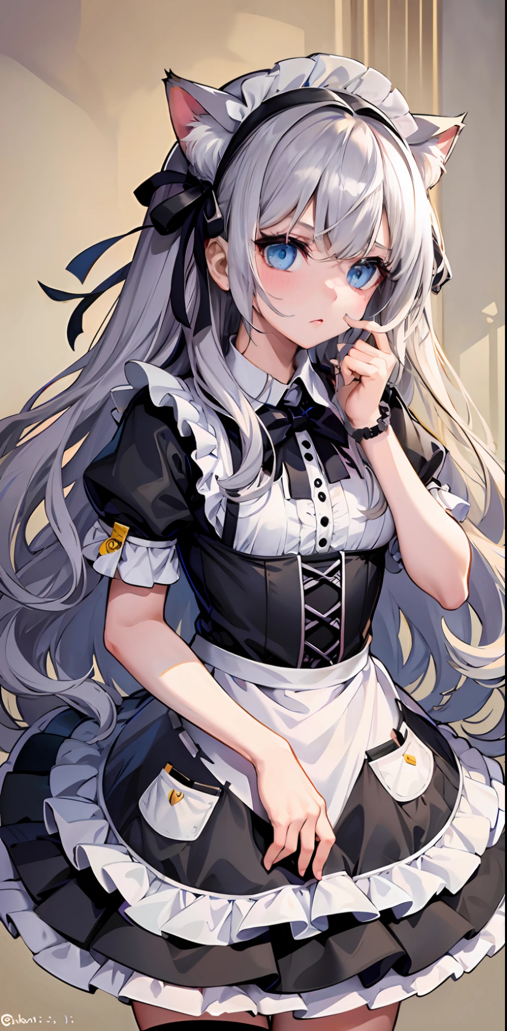 White hair, air bangs, blue eyes, puzzled expression, curious expression, long eyelashes, blush, pink lips