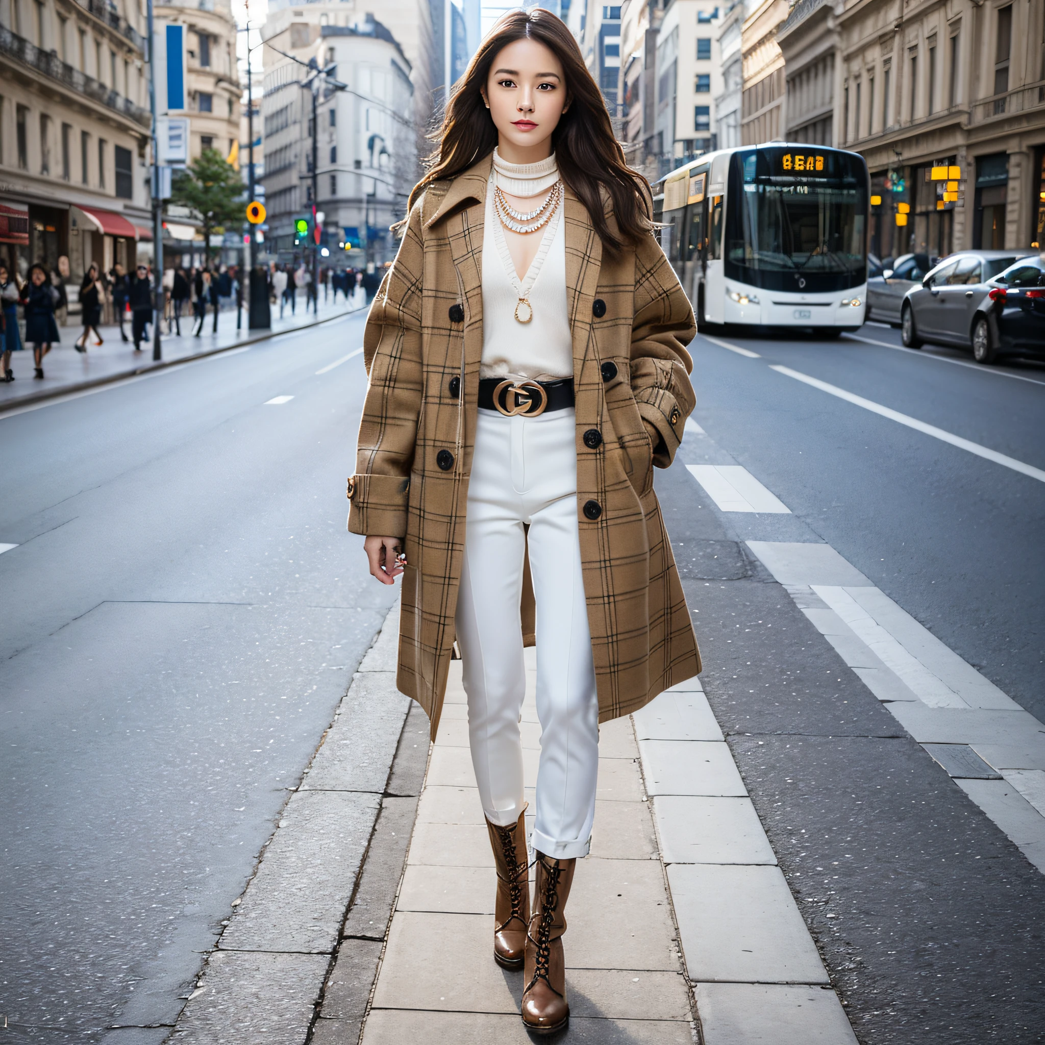 Boots in the same color as the belt