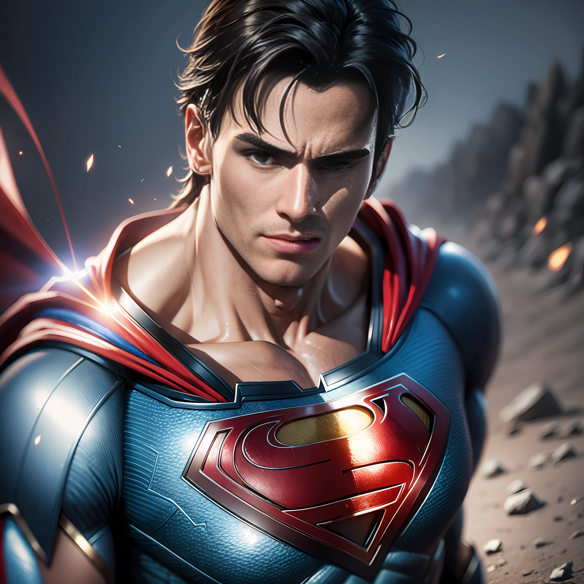 Super Man character from the ultra realistic justice league, perfect lighting high resolution 8k realism --auto --s2