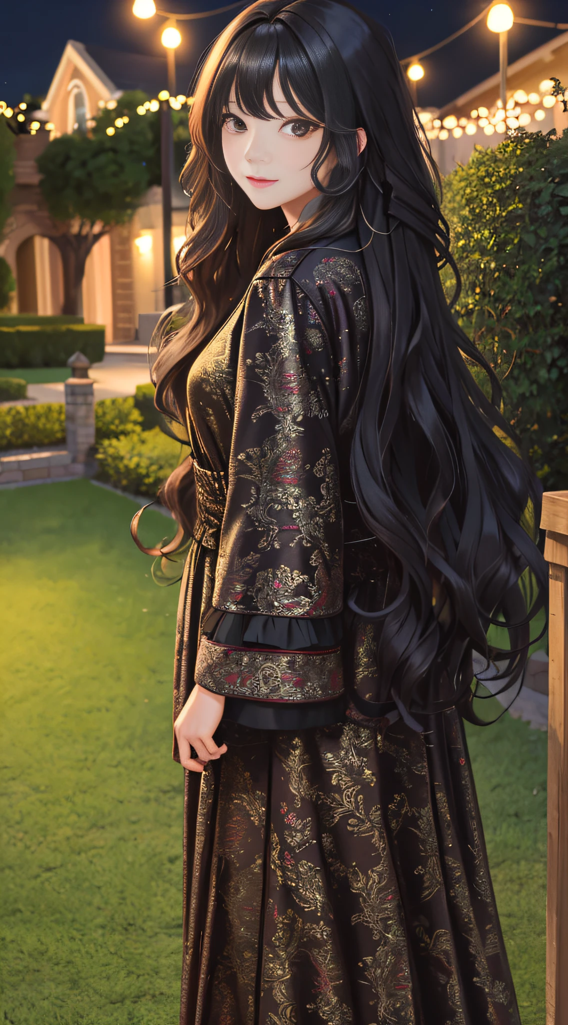 (masterpiece:1.2), (best quality:1.2), night, (looking at viewer), bright skin,
outdoors, fringe,
long hair, (wavy hair),