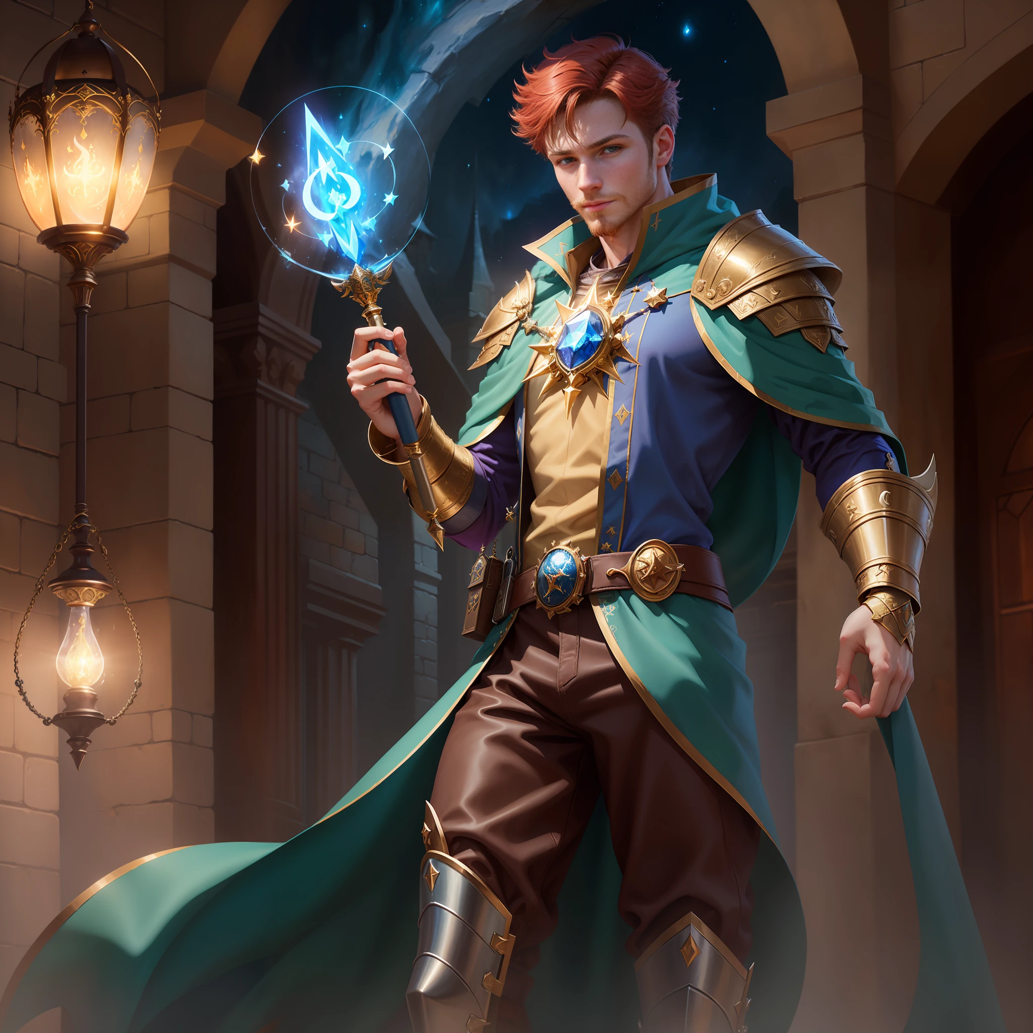closeup of 1man, fratboy jock(Cameron Monaghan:0.5)with short beard (({sorcerer|wizard|})), {a moonlit night}, (good hands:1.5), (5 fingers: 1.5),(good anatomy:1.5) young man, college, fantasy, {sorcerer}, red hair, full wizard clothes, face with a shy smile, closed clothes, hdr, photographic, masterpiece, fantasy art, character modeling, sorcerer aasimar, detailed, character design, dungeons and dragons, character modeling, full blue moon, colorful, photographic, nvidia ray tracing, hdr, 8k, curse of sthard, beautiful face, beautiful sky, (detailed fantasy background), (ink and watercolor: 1.2), (illustration), classic art: 0.4, detailed, intricate, (fantasy art), muted color: 0.2, best quality, good anatomy, good composition, good proportions, good design, dynamic pose, good pose, realistic sky, realistic backgrounds, perfect lighting, perfect shading, (cinematic), dark fantasy illustration, (high resolution: 1.2), beautiful, stunning, gorgeous, (highest quality, masterpiece:1.3), (empty hands, holding magic power:1.55) --auto --s2