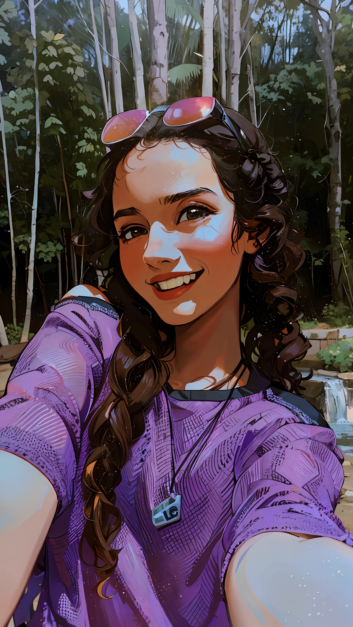 There's a girl taking a selfie, Alanis Guillen, Malika Favre, she's about 1 6 years old, Violet Myers, with long curly hair, curly hair, Bella Poarch, curly