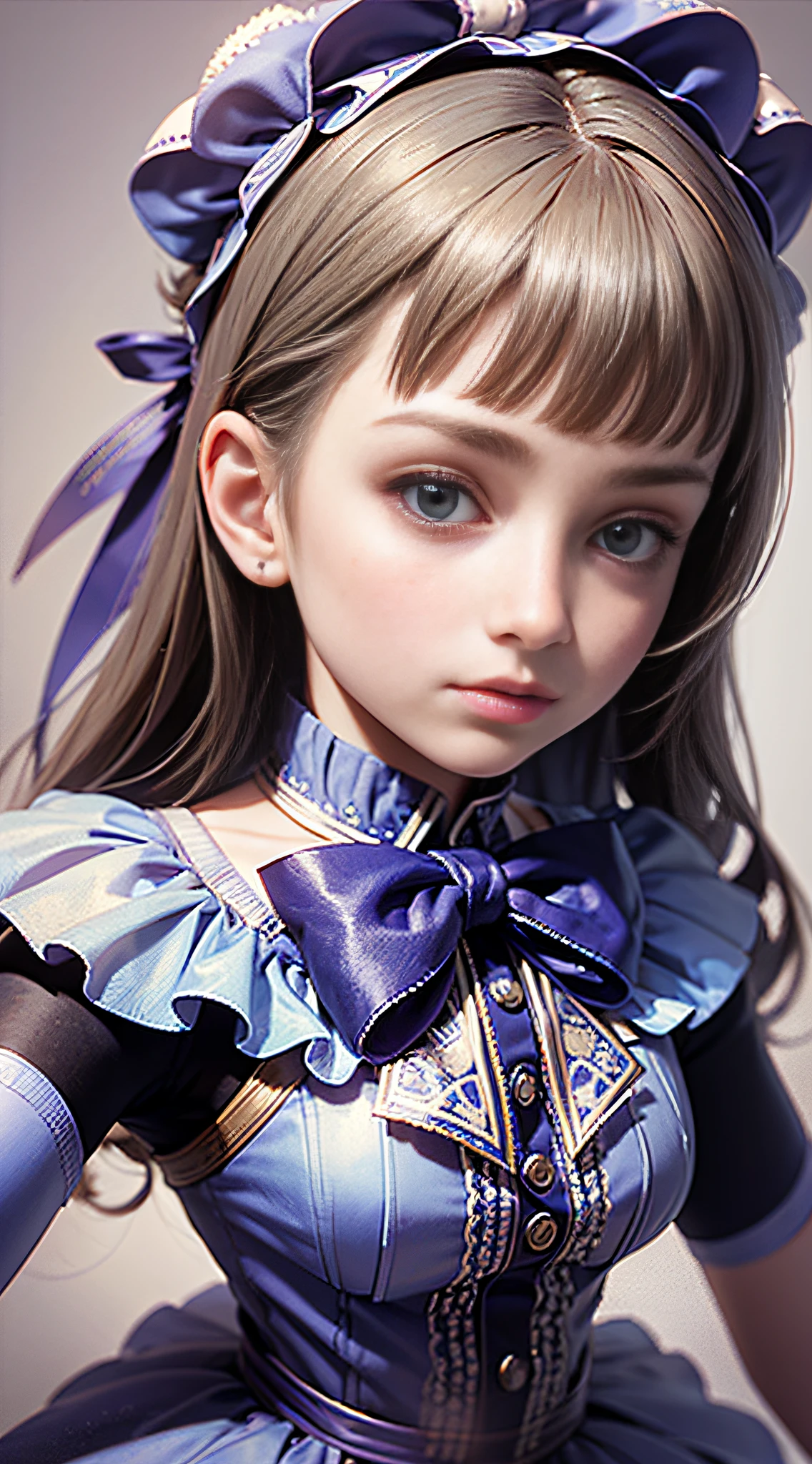 1girl, masterpiece, best quality, 8k, detailed skin texture, detailed cloth texture, beautiful detailed face, intricate details, ultra detailed, Alice in Wonderland, (a bow on her head:1.1), upper body