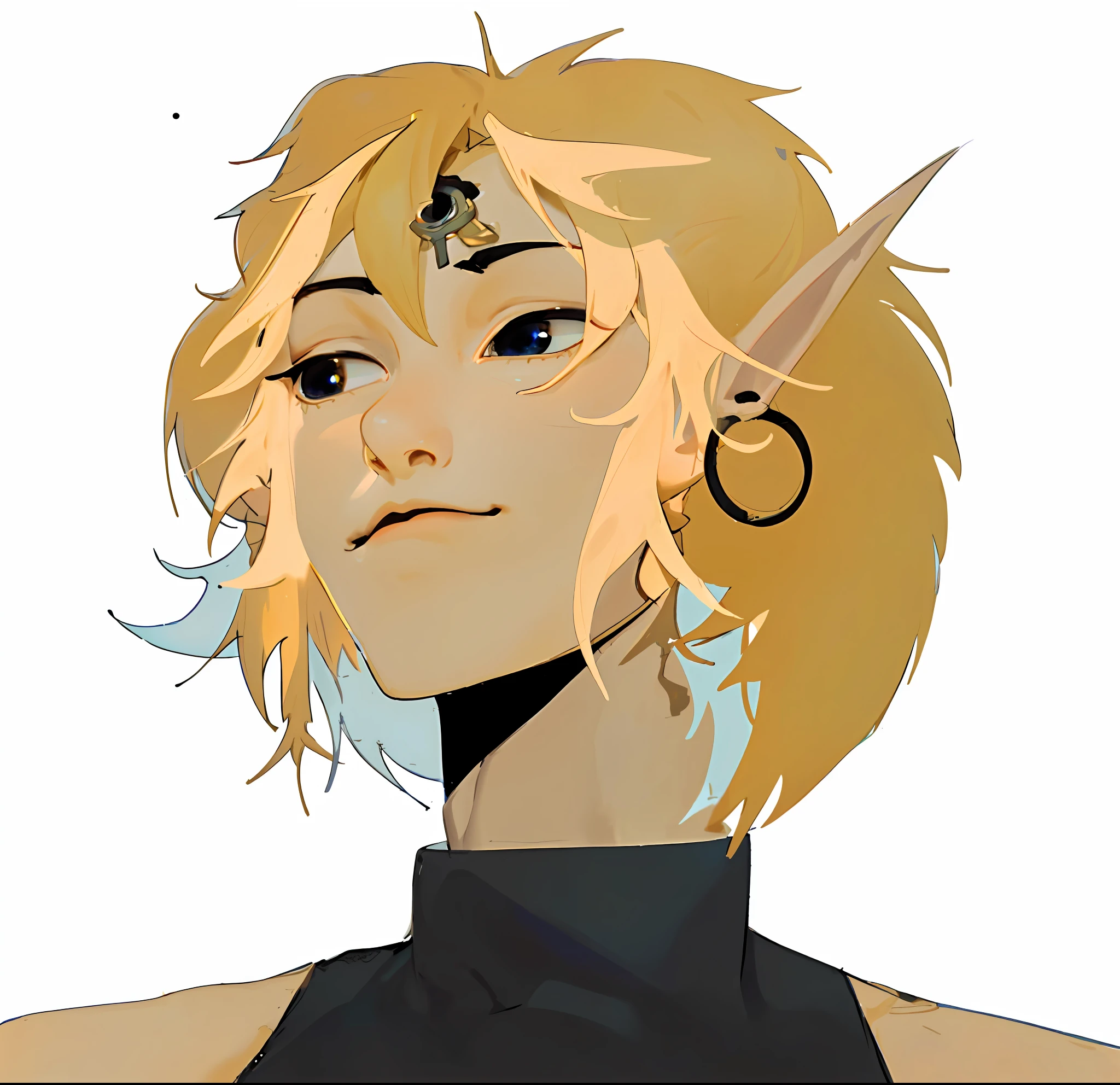 a close up of a person with a very short hair, delicate androgynous prince, as a dnd character, attractive androgynous humanoid, beautiful androgynous prince, as a d & d character, portrait of a dnd character, androgynous face, she has elf ears and gold eyes, dnd character, colored sketch, d&d character
