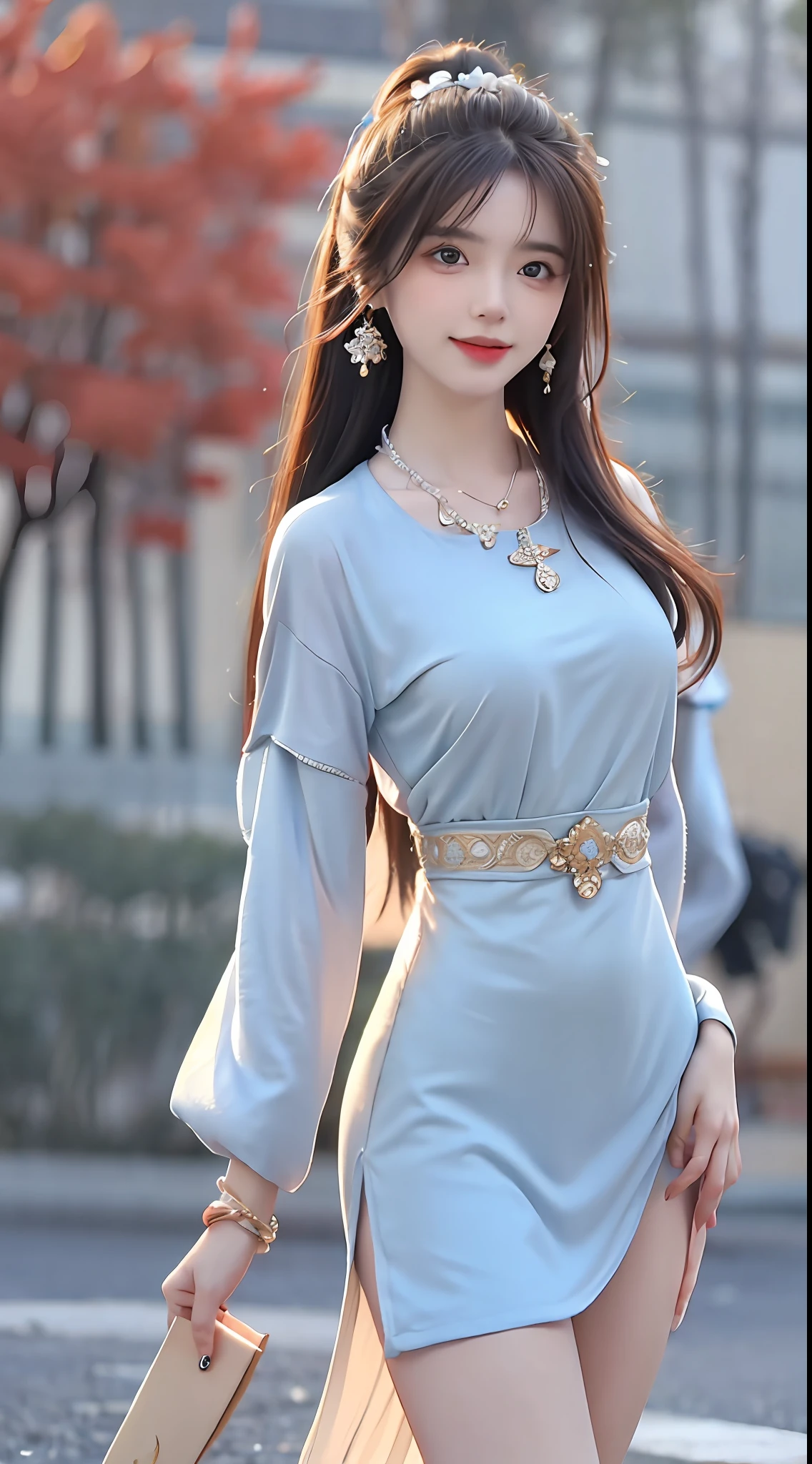 ((Best Quality, 8k, Masterpiece: 1.3)), Clear Focus: 1.2, Perfect Body Beauty: 1.4, Buttocks: 1.2, ((Layered Haircut, ), (Rain, Street:1.3), Highly Detailed Face and Skin Texture, Fine Eyes, Double Eyelids, Whitened Skin, Long Hair, Smile, Laugh, Chinese Clothing, Jade, Necklace, Bracelet, Earrings