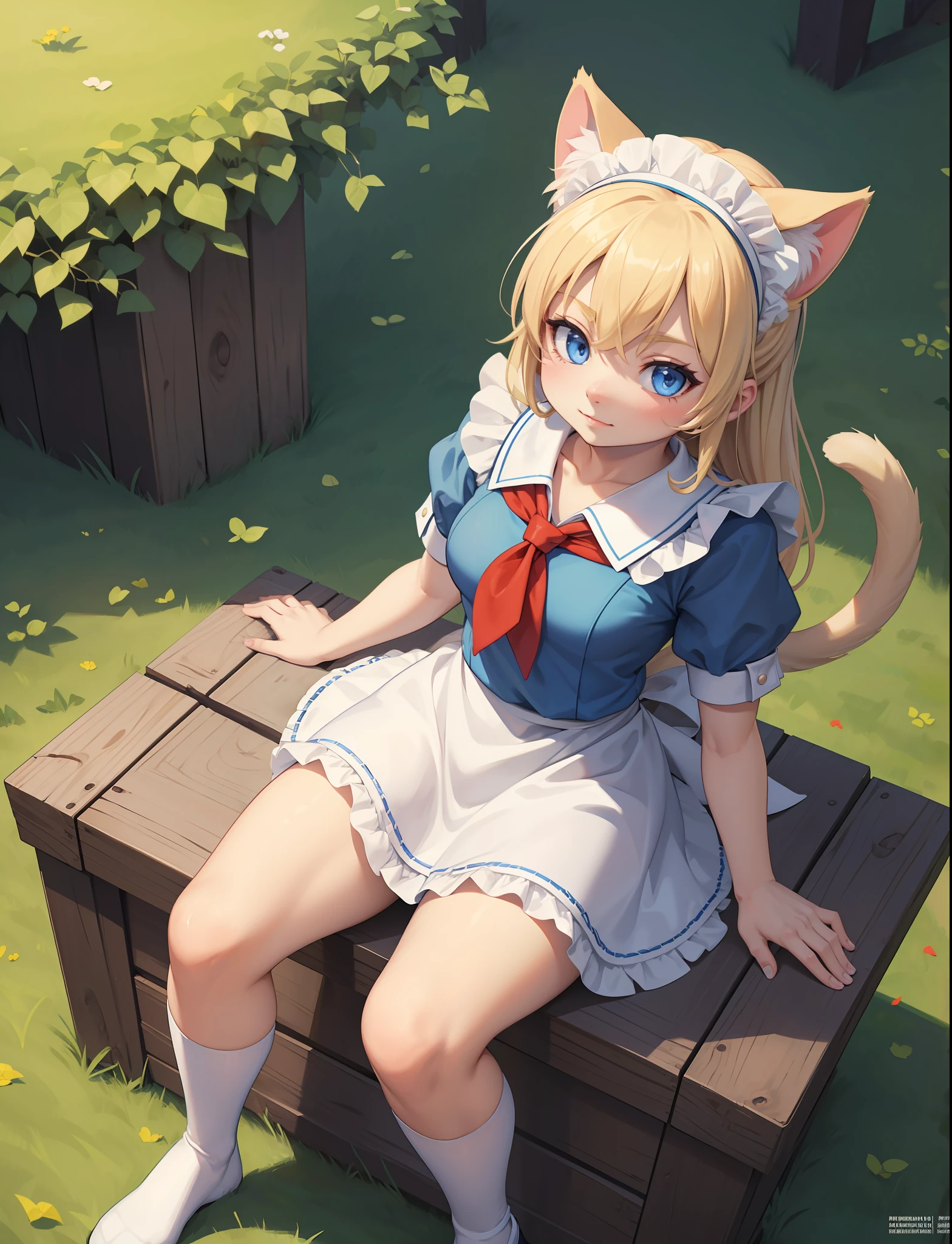 masterpiece, best quality,4k,hdr,perfect lighting 1girl,furry,solo,moscow,soviet poster,blonde,cat paws, blue eyes,day light ,blue sky,outdoors,
kitten,adorable,maid uniform, looking at viewer,red neckchief, dynamic pose,high detail fur,from above,tail