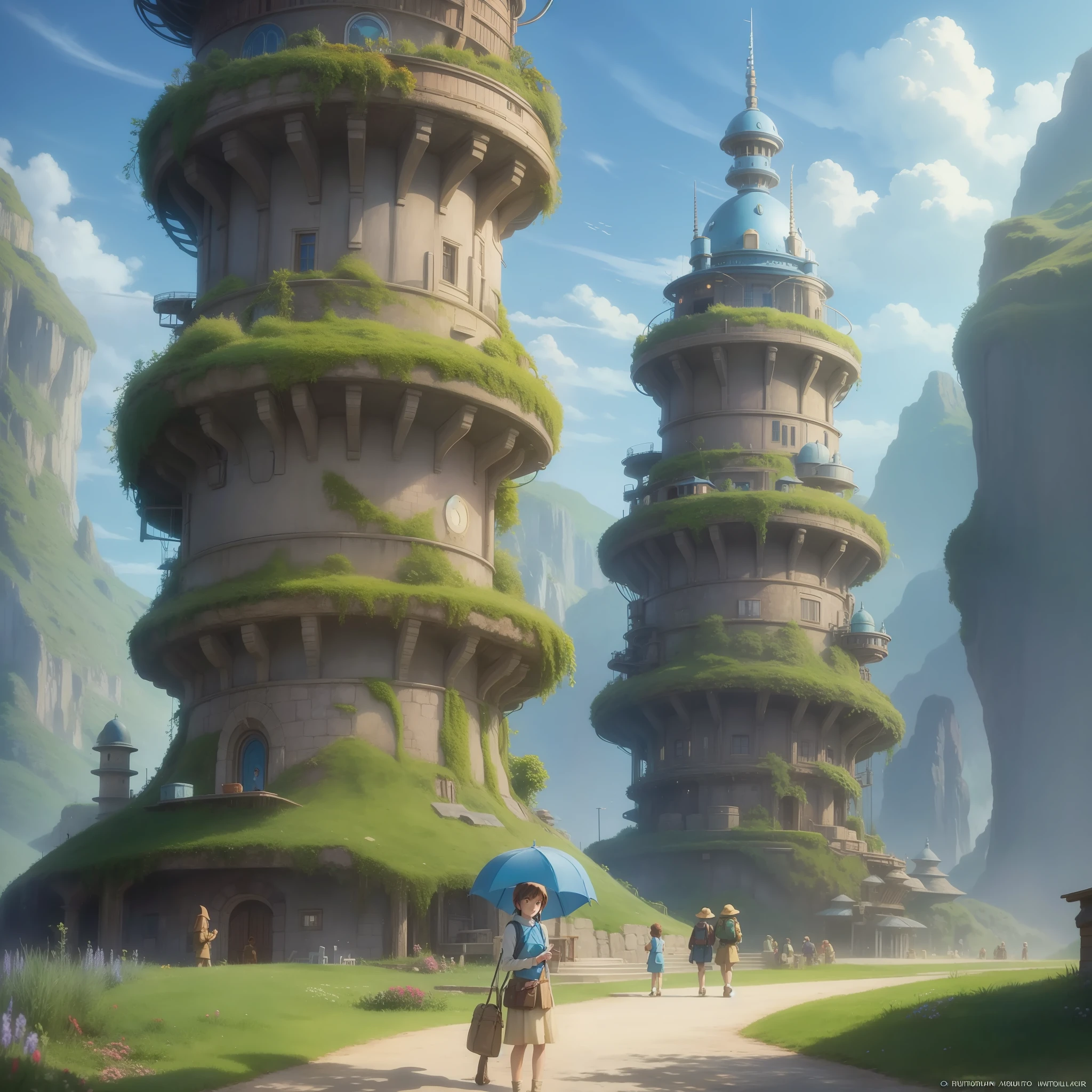 Nausicaä of the Valley of the Wind In front of the village building Illustration Ghibli style