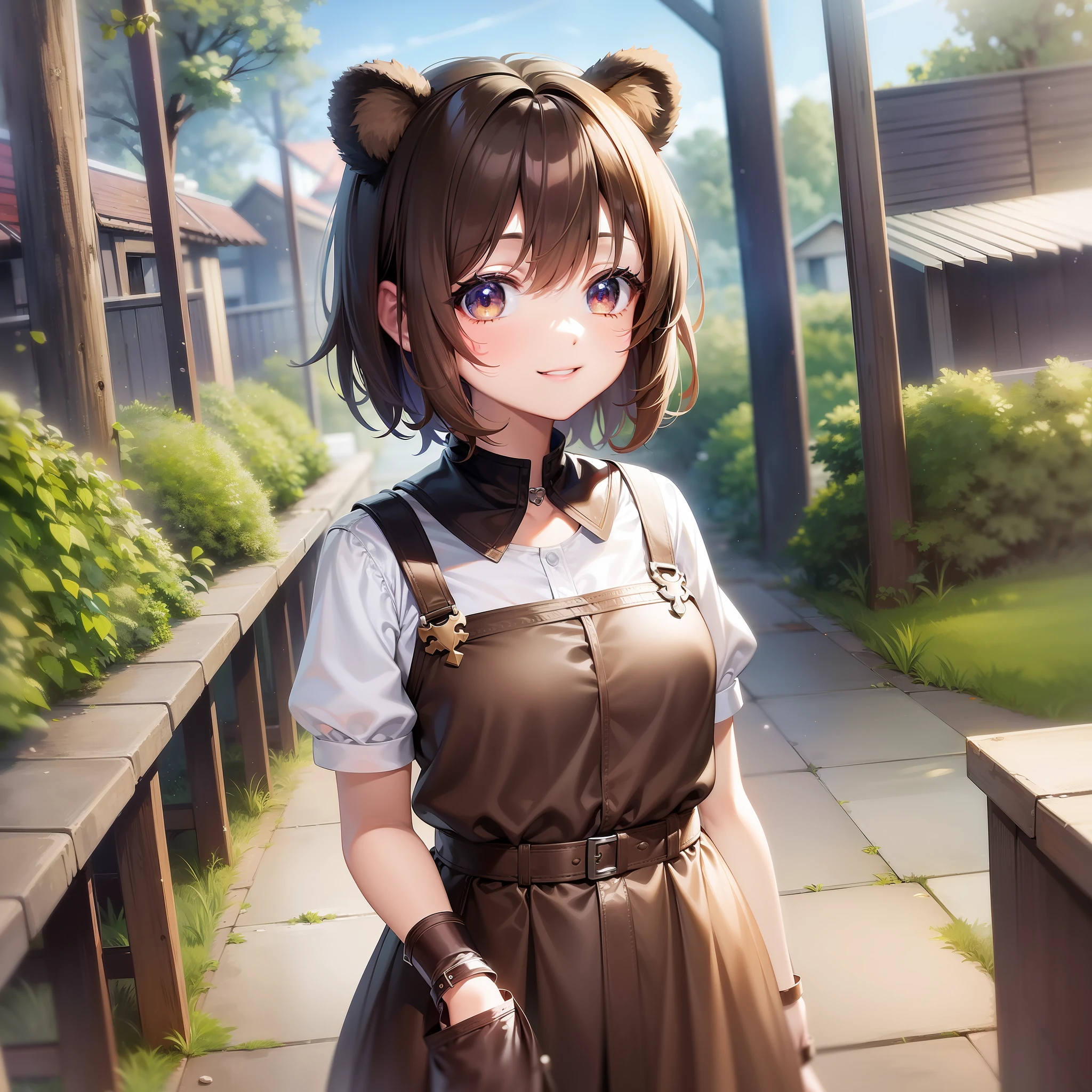 ((Top Quality, 8K,)) Anime characters with short brown hair, Anime visuals of young women, Today's featured anime stills, bear ears, official art, cute girl anime visuals, smiles, anime movies, TV anime stills, transparency 16 years old