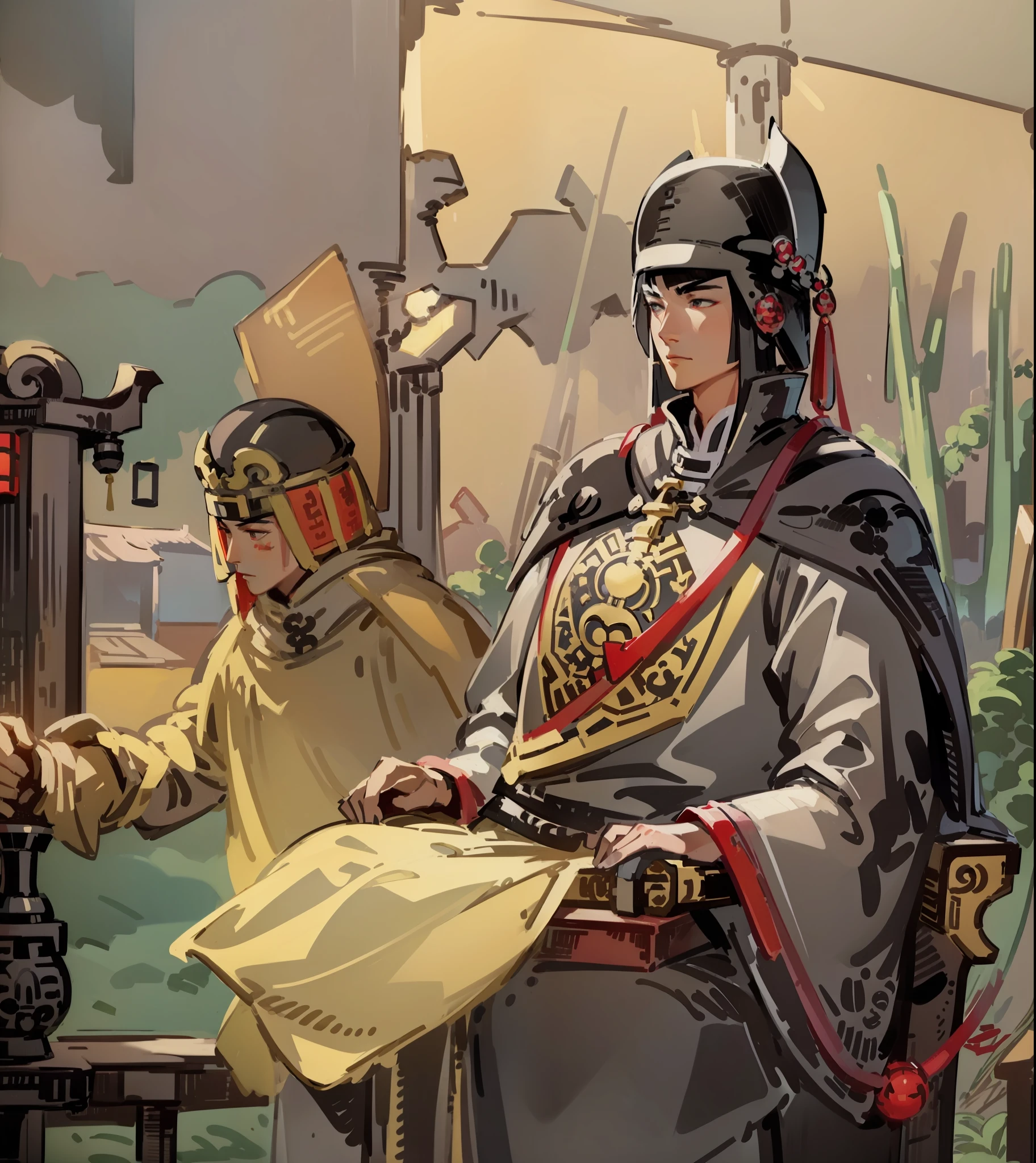 Zheng He, chinese sailor, white chinese imperial noble suit, black cape, black futou hat, looking forward confidently, blue chinese dragon behind him, best quality, (high detailed skin:1.2), epic, masterpiece, dark studio, 8k uhd, dslr, soft lighting, high quality, volumetric lighting, candid, Photograph, high resolution, 4k, 8k