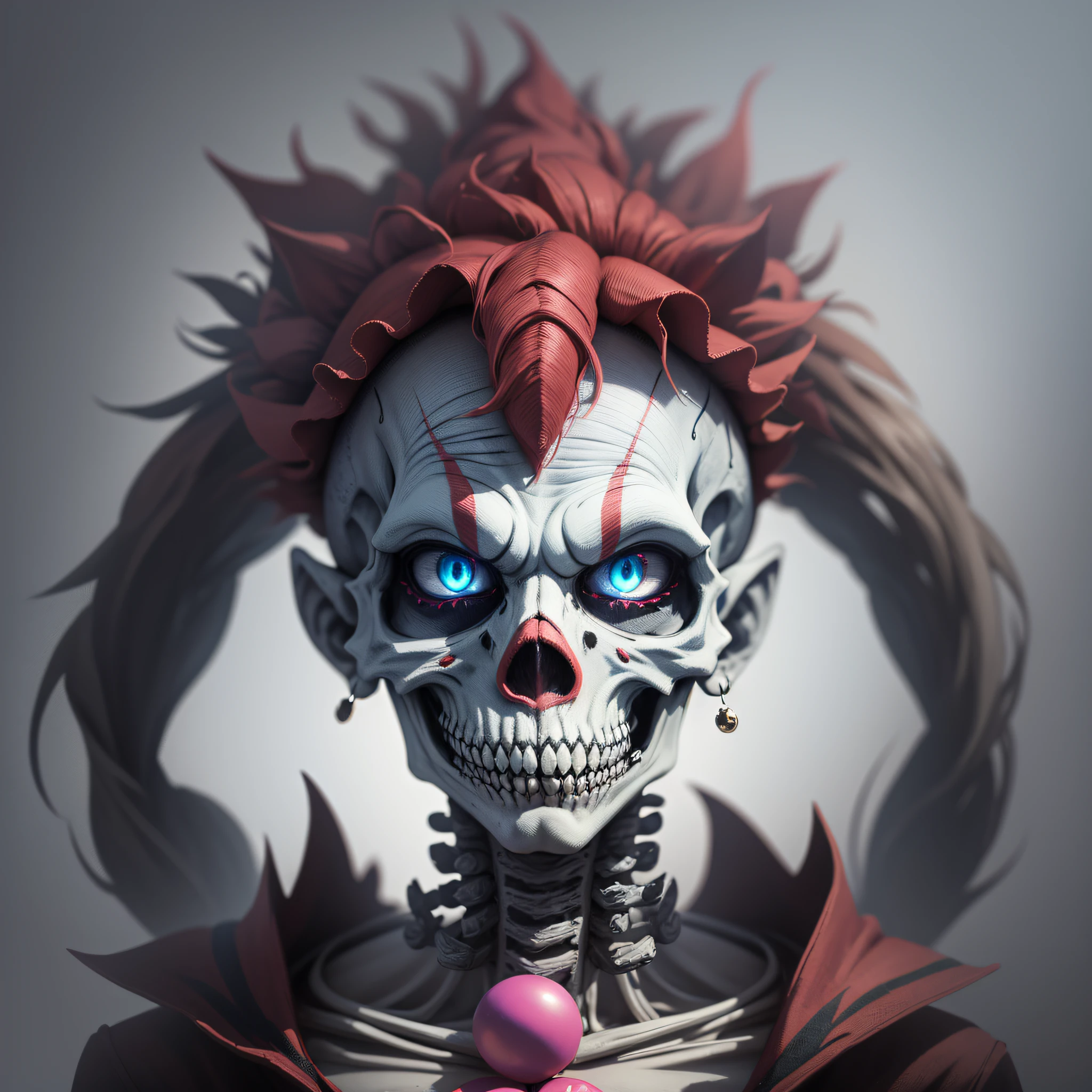 A character dressed as a half-monster clown being half human and half skeleton, man, Undertale estyle best quality, high resolution, best illumination, surrealistic, dark fantasy, detailed texture, volumetric light) --auto --s2