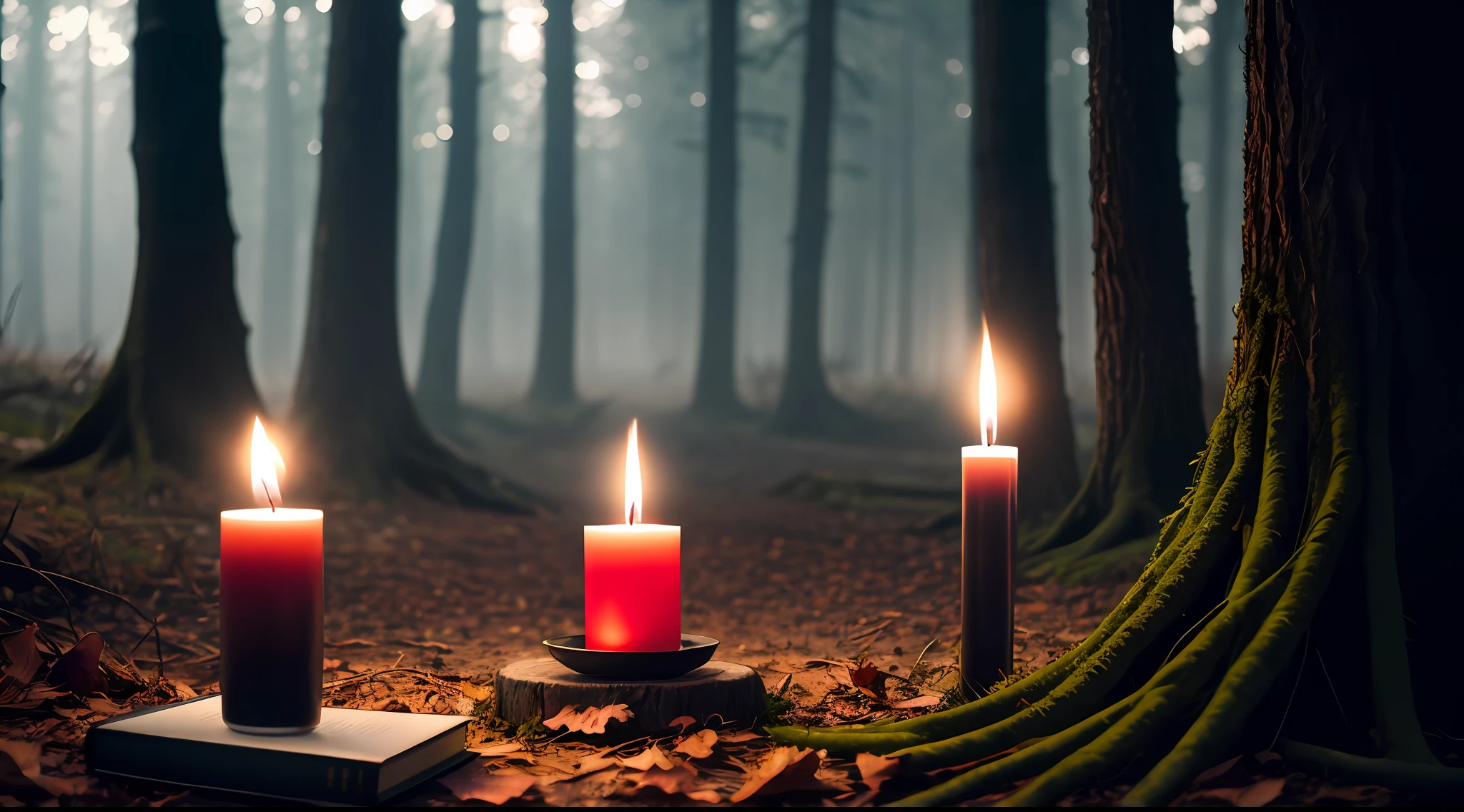 Forest with a crossroads, circle of fire, satanic book in hand, macabre ritual, macumba, candles on the ground, high flames, full moon night, gothic weather, lucifer, ((thin, small)), photorealistic, photo, masterpiece, realistic, realism, photorealism, high contrast, photorealistic digital art trend in Artstation 8k HD high definition detailed realistic, detailed, skin texture, hyper detailed, realistic skin texture,  Armor, best quality, ultra high resolution, (photorealistic: 1.4), high resolution, detailed, raw photo, sharp re, by lee jeffries Nikon D850 film stock photography 4 kodak camera portra 400 lens f1.6 rich colors hyper realistic texture dramatic lighting irrealengine trending on artstation cinestill 800,