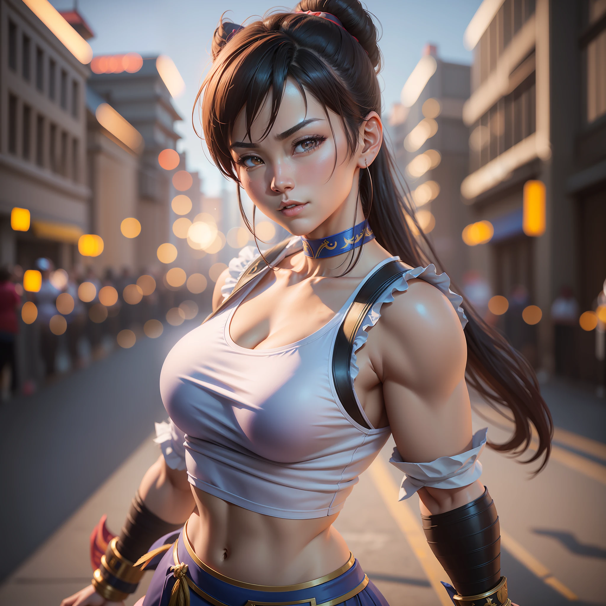 Chun Li at the Academy, 3D render 8K character art, Chun portrait - Li, as a character in Tekken, 8K Artgerm Bokeh, Photorealistic anime girl render, Chun Li Portrait, 8K Portrait render, 3D Realistic Anime, Hyper Real render, Tifa Lockhart, depth of field, cinematic lighting