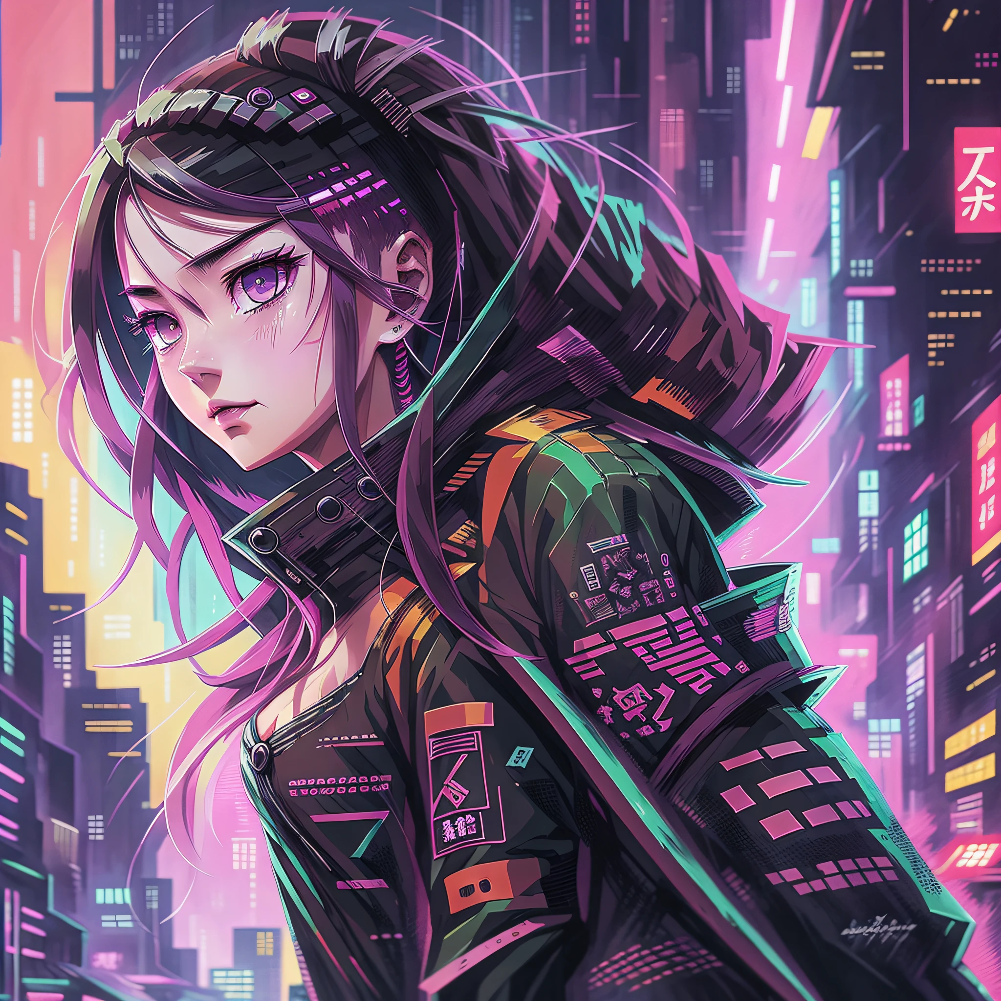 Art, demon slayer, anime, manga, character, anime art, manga art, cyberpunk, nezuko, kocho, manga --auto --s2