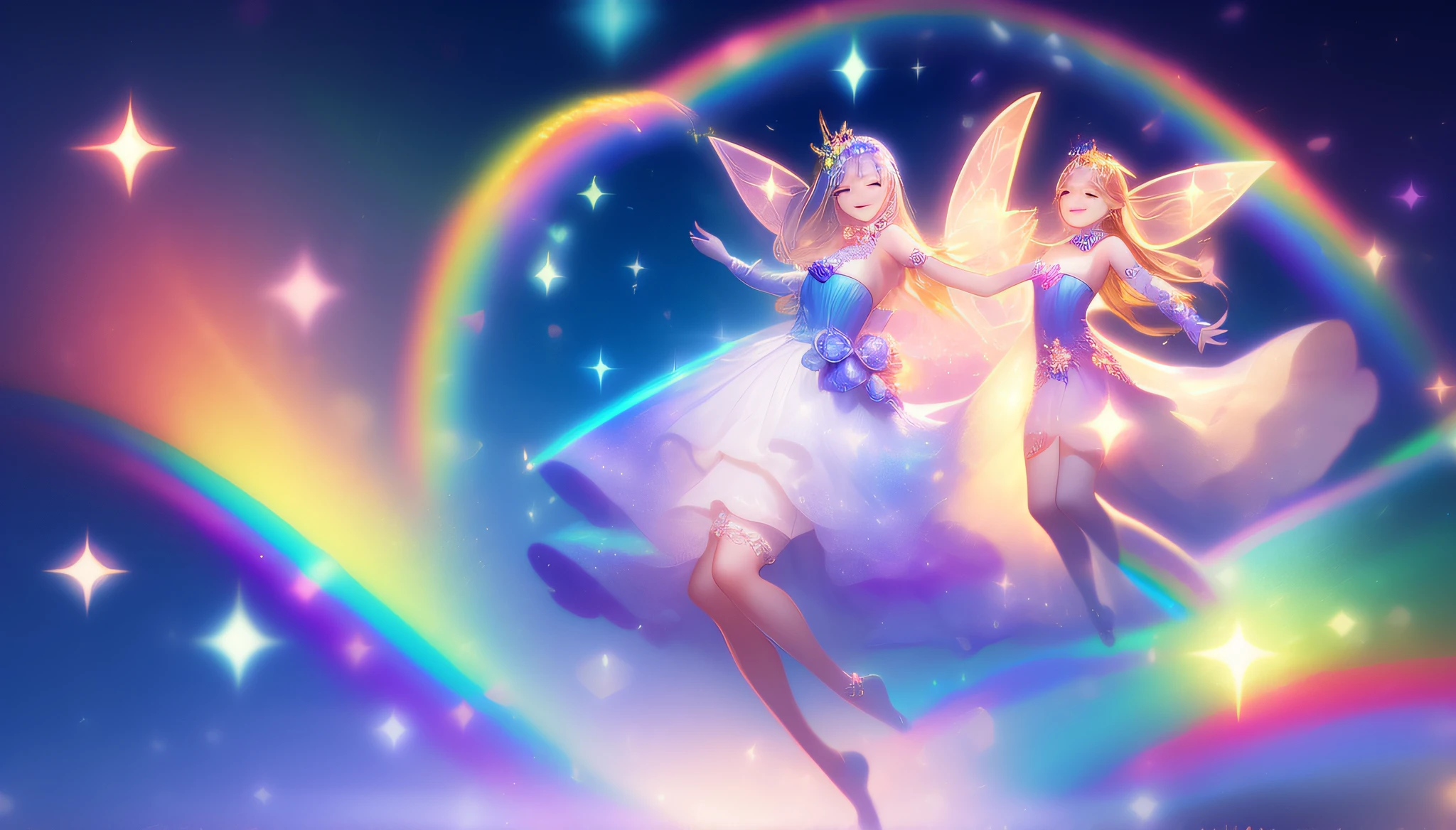 fairies, beautiful smiles, magic, mysterious worldviews, spirituality, rainbows, tenderness, glittering lights, sparkles, fantasy,
