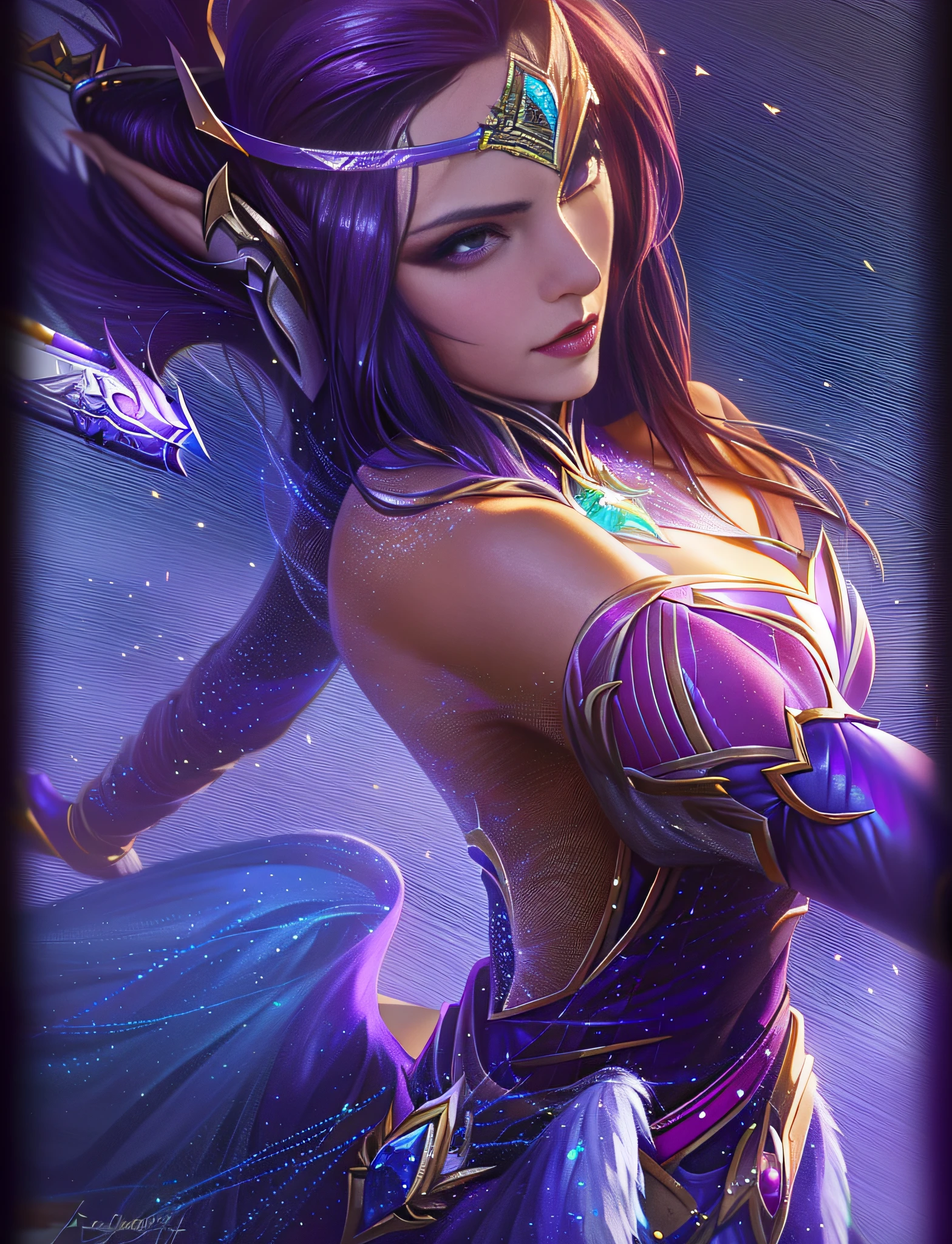 a woman in a purple dress holding a sword in her hand, irelia, ahri, portrait of ahri, league of legends character, artgerm lau, league of legends character art, extremely detailed artgerm, irelia from league of legends, artgerm detailed, as seen on artgerm, leblanc