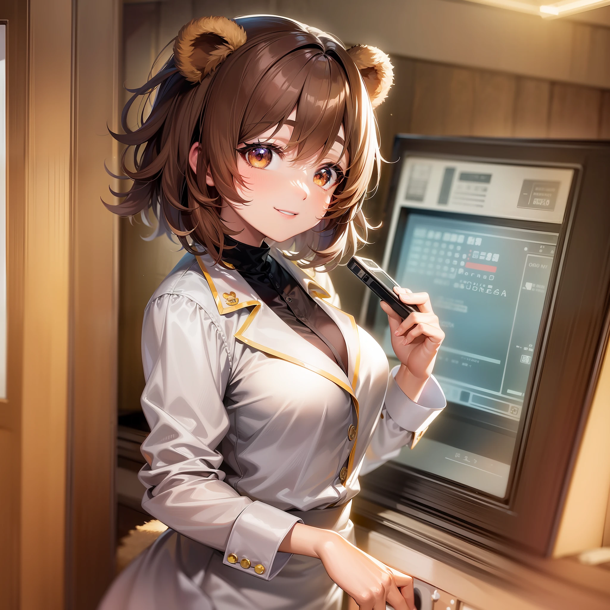 ((Top Quality, 8K,)) Brown Anime Characters with Short Brown Hair, Young Women Anime Visuals, Today's Featured Anime Stills, Bear Ears, Brown Bear-like, Official Art, Cute Girl Anime Visuals, Smiles, Animated Movies, TV Anime Stills, Transparency 16 years old Casino host