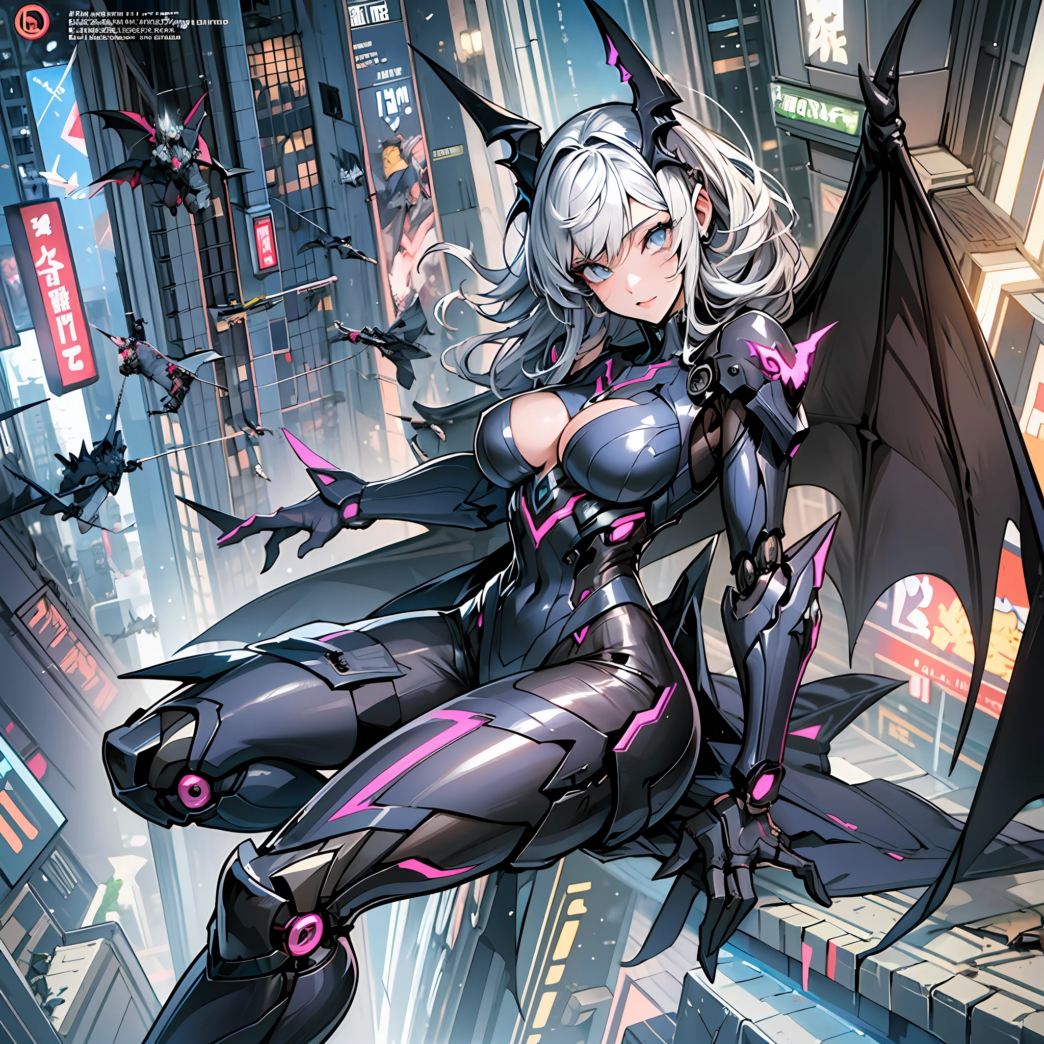 Woman in bat color costume, best anime 4K wallpaper, full body, bat wings, cyberpunk bat, mechanized valkyrie girl, biomechanical, highly detailed artgerm based on bat, cyborg bat, anime style 4k, bat