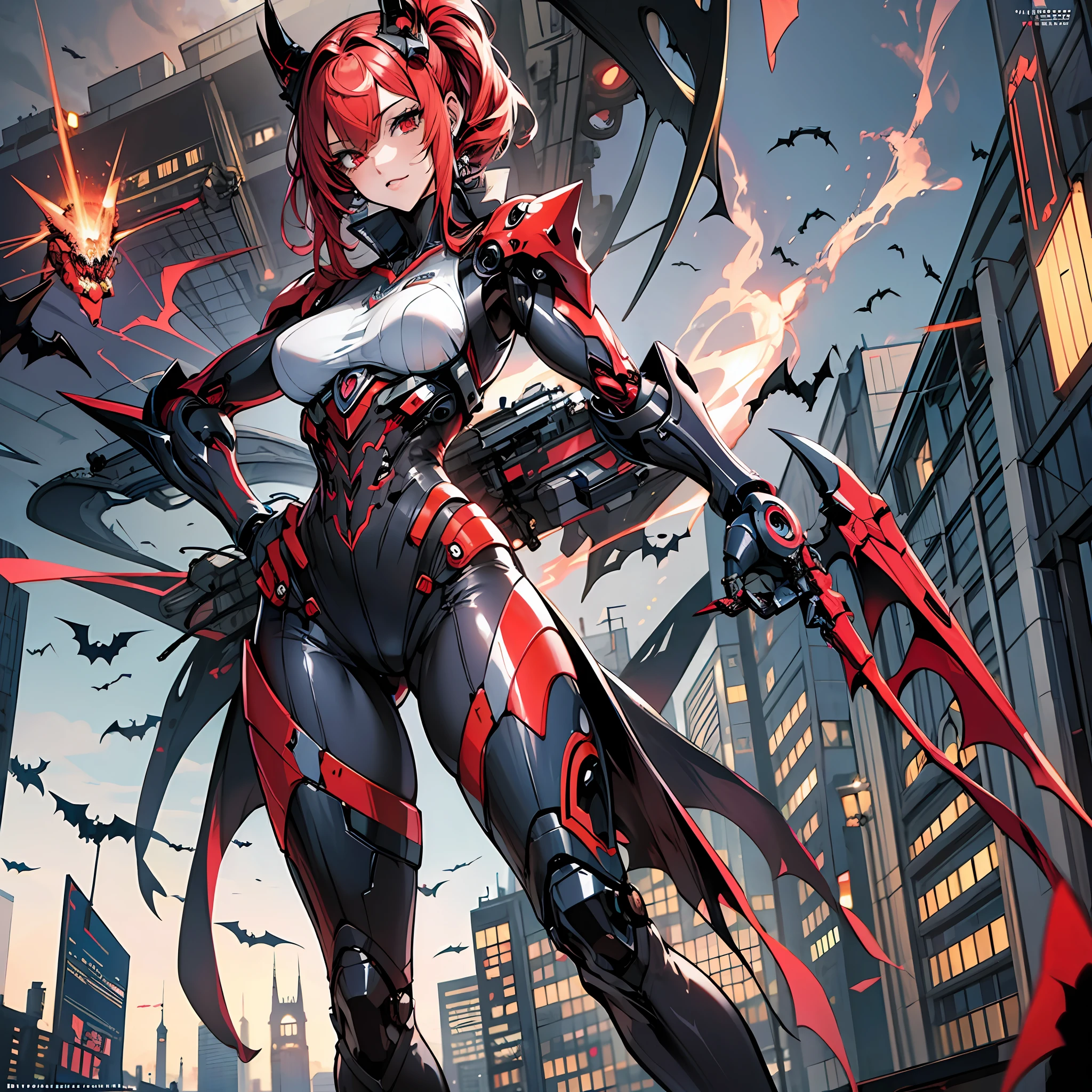 Woman in bat color costume, best anime 4K wallpaper, full body, bat red wing, cyberpunk bat, mechanized valkyrie girl, biomechanical, highly detailed artgerm based on bat, cyborg bat, anime style 4k, bat