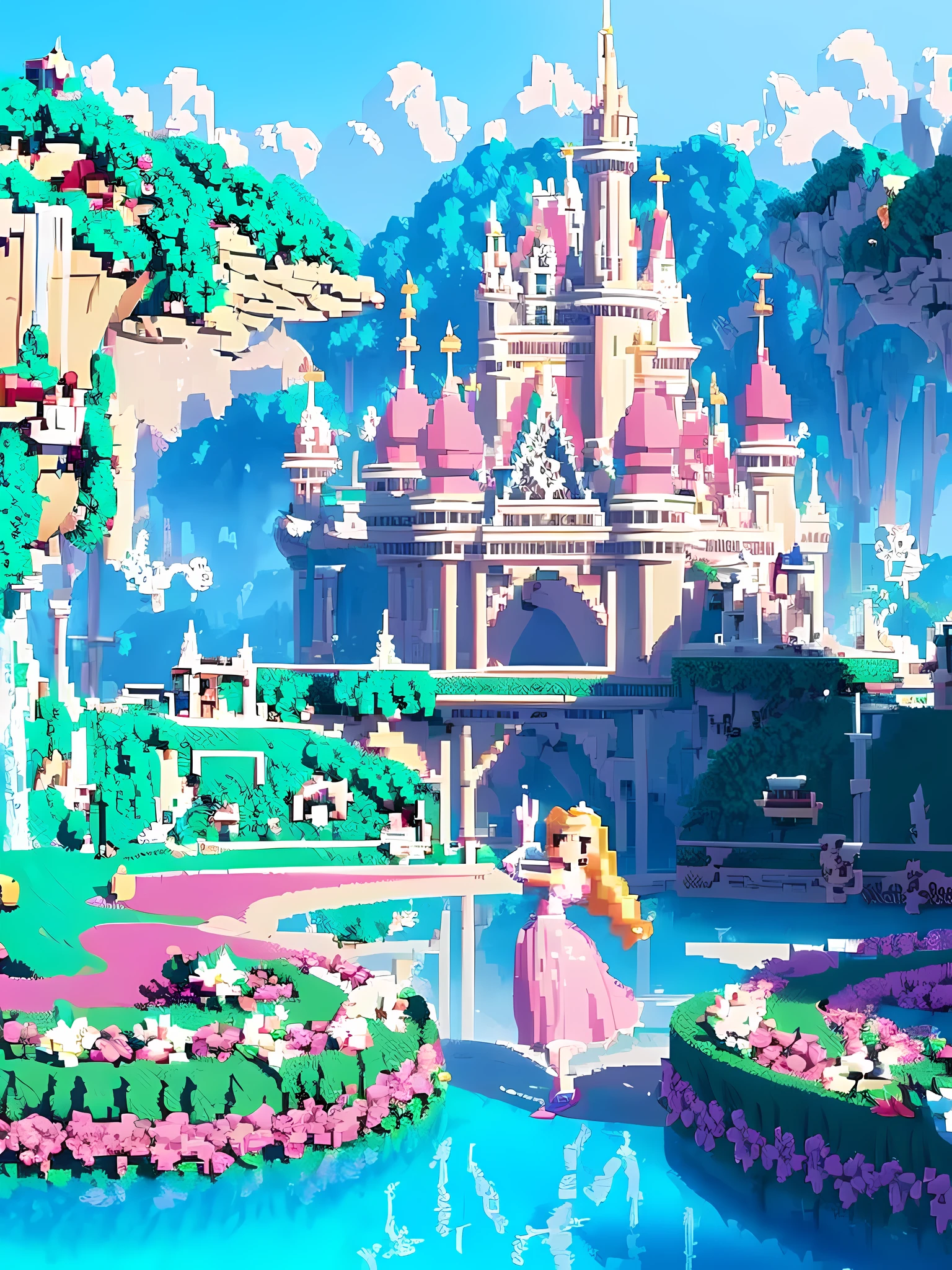 ((breathtaking pixel art:1.2), (ultra-realistic park scenery:1.1)), Princess Peach waving hello