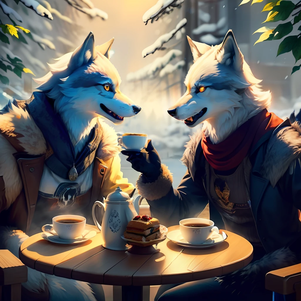furry,cafeteria,three wolves,warm,cafe