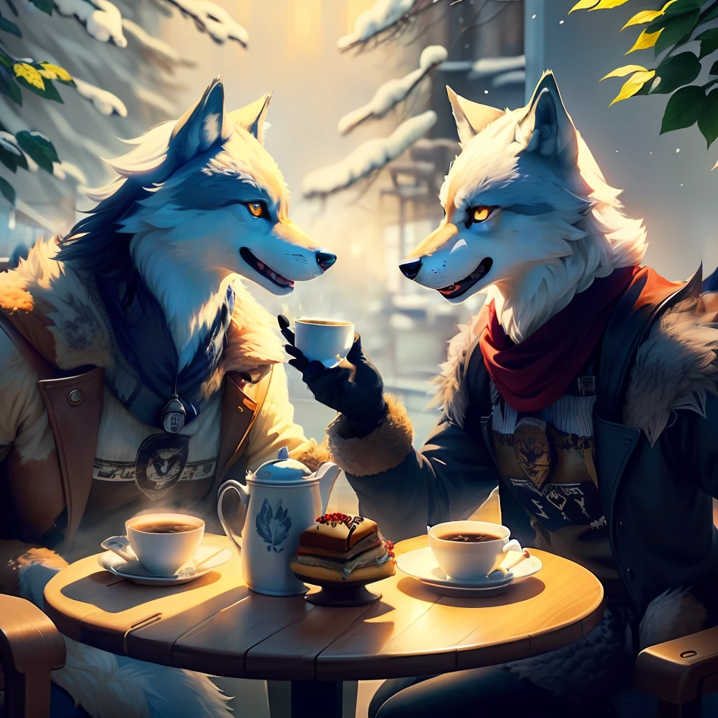 furry,cafeteria,three wolves,warm,cafe