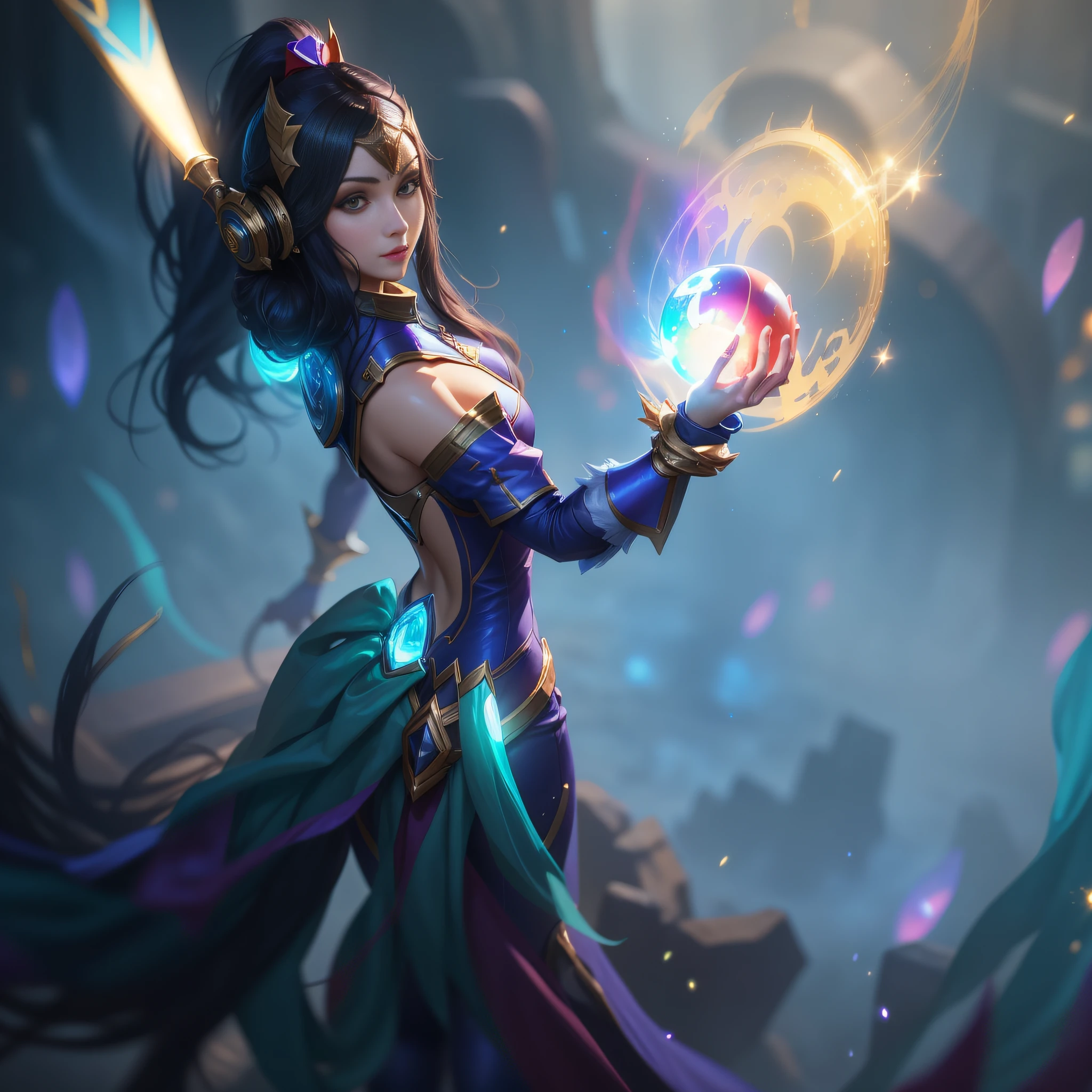 a close up of a woman holding a glowing ball in her hand, artgerm lau, irelia, league of legends character, official splash art, league of legends character art, samira from league of legends, league of legends splash art, from league of legends, league of legends concept art, morgana from league of legends