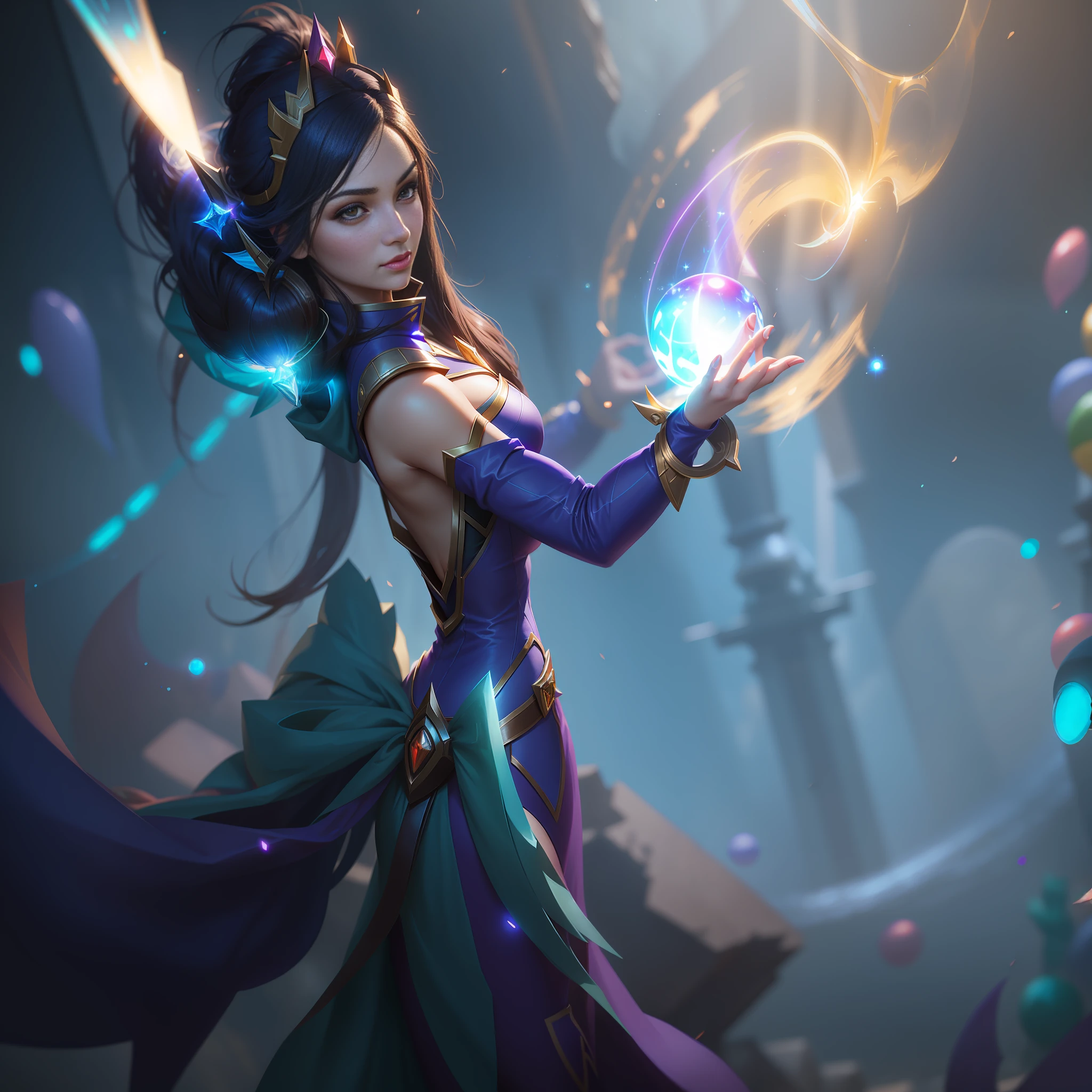 a close up of a woman holding a glowing ball in her hand, artgerm lau, irelia, league of legends character, official splash art, league of legends character art, samira from league of legends, league of legends splash art, from league of legends, league of legends concept art, morgana from league of legends