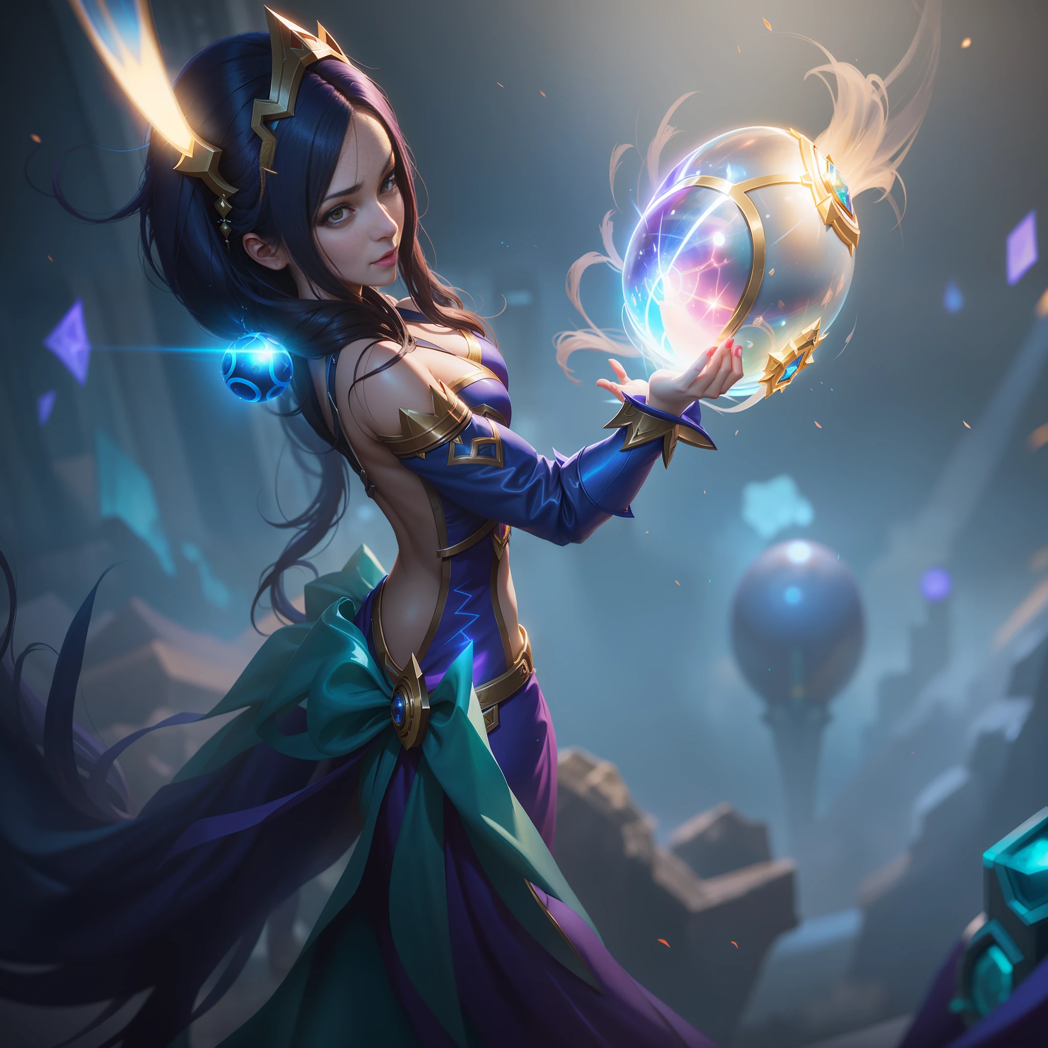 a close up of a woman holding a glowing ball in her hand, artgerm lau, irelia, league of legends character, official splash art, league of legends character art, samira from league of legends, league of legends splash art, from league of legends, league of legends concept art, morgana from league of legends