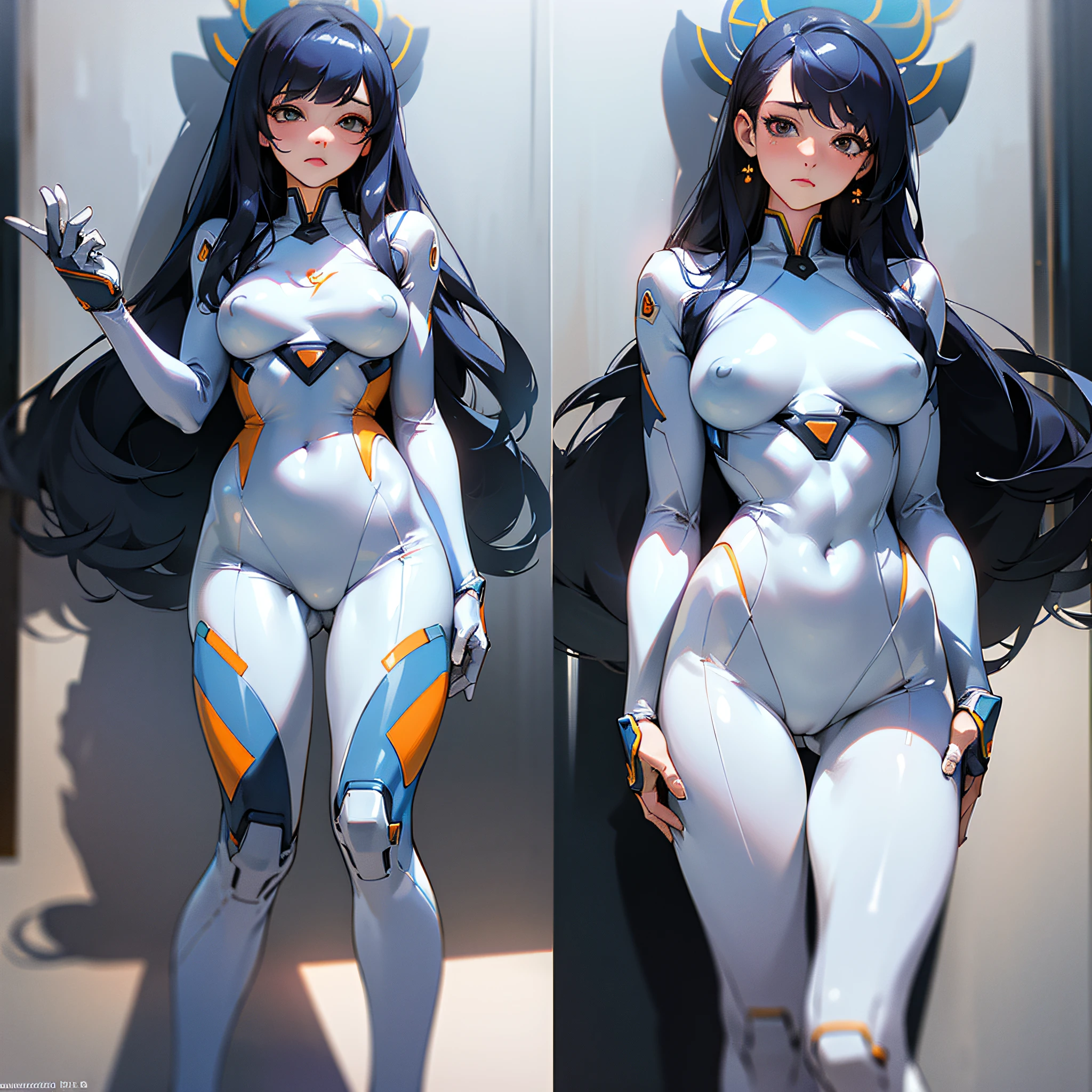 Tight Fit Suit, Big, People Girls, Very Detailed, Super Detail, Ultra High Definition, Full Body, (Photorealistic: 1.4), (Best Quality), (Best Shadow), ULZZANG-6500, High Detail, Perfect Lighting, , (Big: 1.3), Puffy Nipple, White Clothes, Lightless Eyes, Melancholy Expression