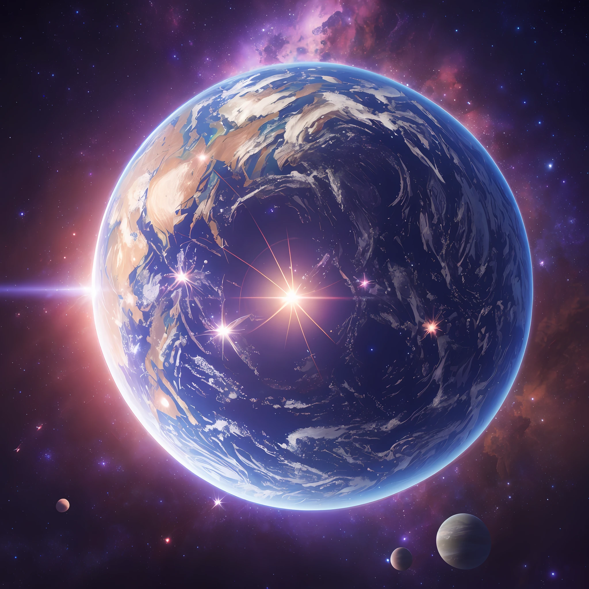 Photorealistic ,Outer space, ((1planet)) , stars in space night sharp focus rich in detail by steven spielberg, resolution 8K HDR Cinema 4D deviantart Unreal Engine 5 futuristic volumetric lighting galactic space --auto --s2