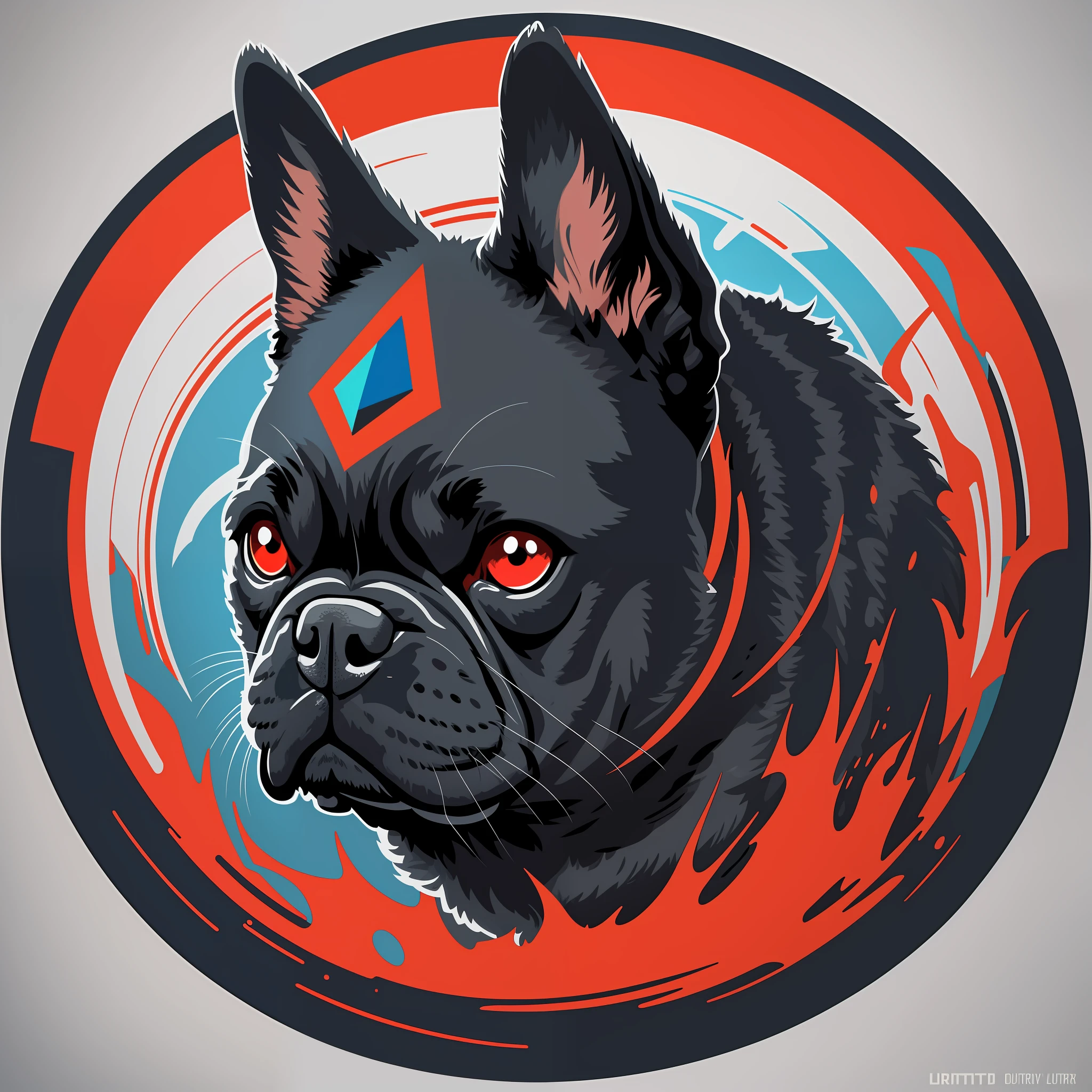 [Black French Bulldog] heraldic silhouette, logo masking style illustration, Dan Mumford, Greg Lutkowski, James Jean, white background, fantasy art, mysterious, realistic, majestic, rich vivid colors, high contrast, seamless water brand, art station, Devian art, dribbling, red bubble, Tee public, sharp focus, simple, hyper detail, detailed drawing, vectorization, outline, isometric style, 8k.