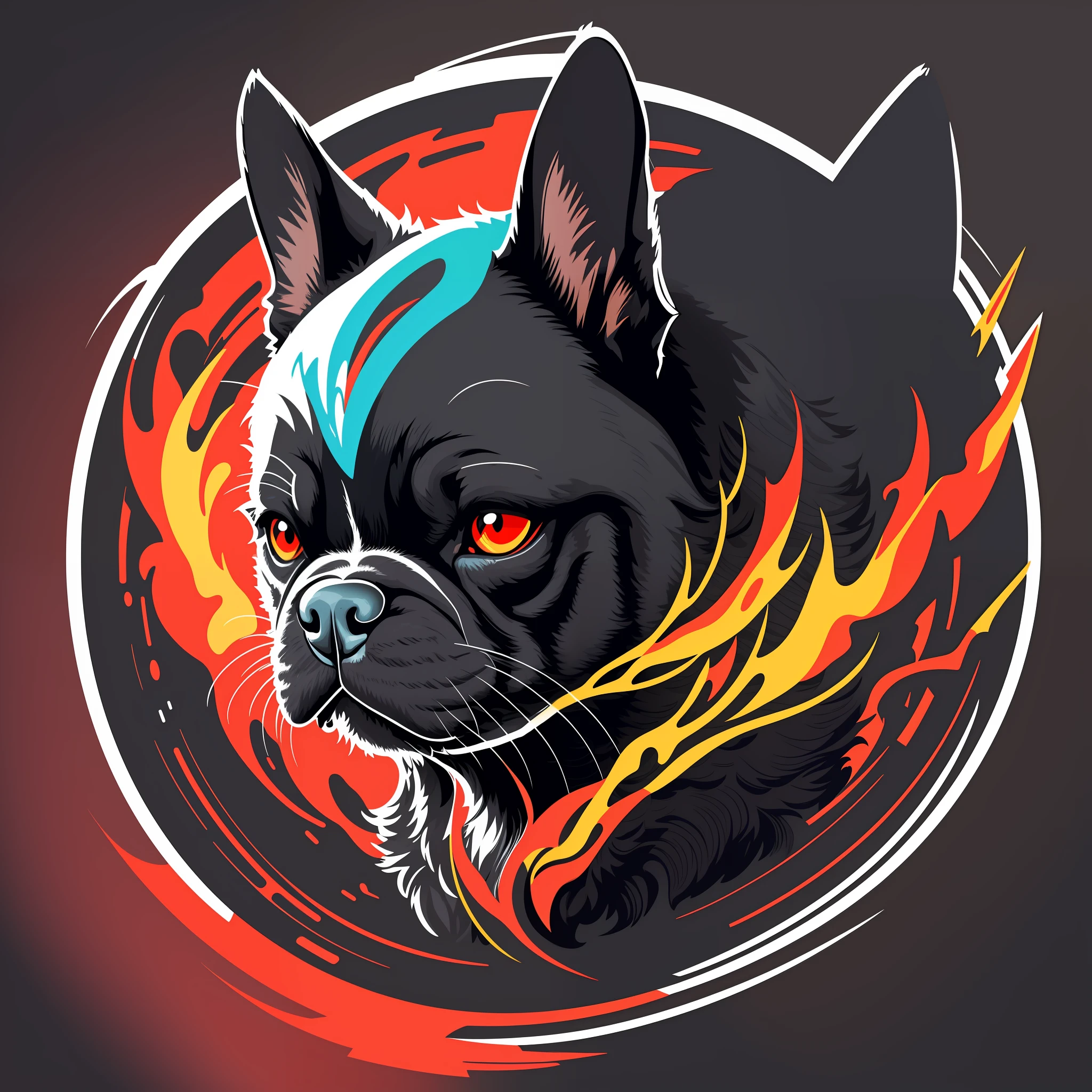 [Black French Bulldog] heraldic silhouette, logo masking style illustration, Dan Mumford, Greg Lutkowski, James Jean, white background, fantasy art, mysterious, realistic, majestic, rich vivid colors, high contrast, seamless water brand, art station, Devian art, dribbling, red bubble, Tee public, sharp focus, simple, hyper detail, detailed drawing, vectorization, outline, isometric style, 8k.