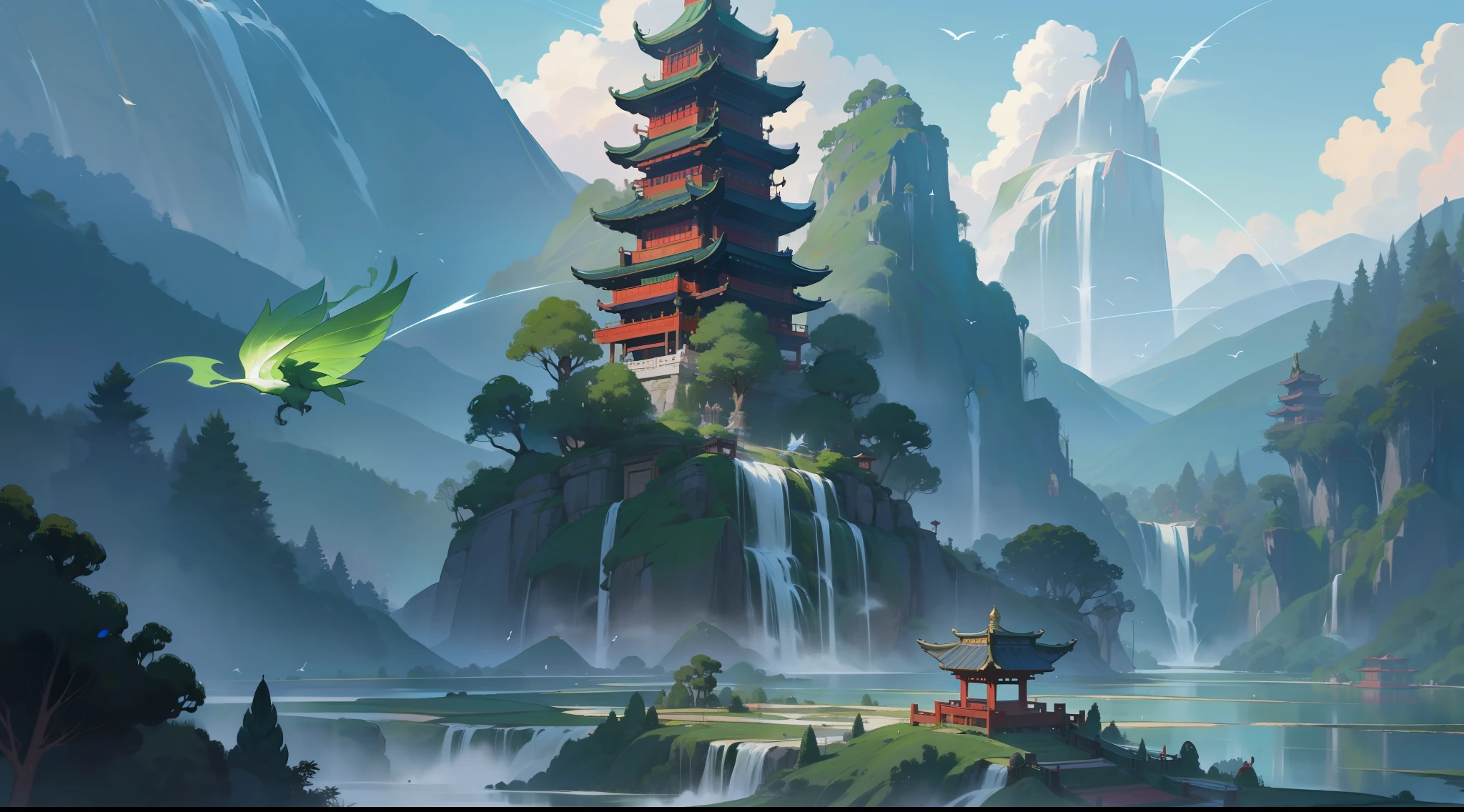 Scenes in the world of immortal cultivation can be colorful wonderlands, emerald green mountains and bizarre mountain peaks, lakes and waterfalls floating with spiritual light. The mysterious Xiuxian Pagoda towers in the distance, releasing a magnificent and solemn aura. There are various spirit beasts and birds floating in the air, like creatures in a fairyland.