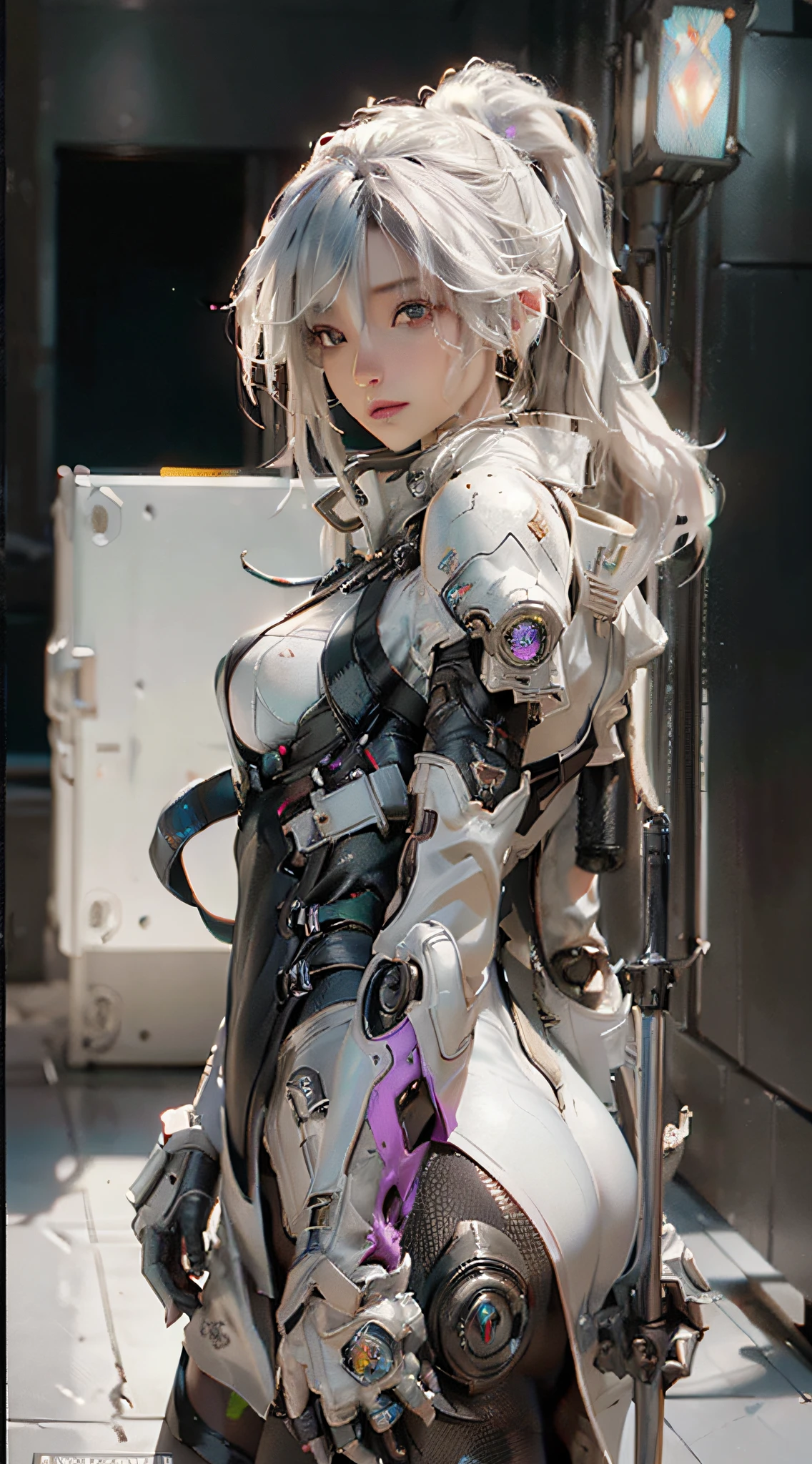 ((Best quality)), ((masterpiece)), (detailed:1.4), 3D, an image of a beautiful cyberpunk female,HDR (High Dynamic Range),Ray Tracing,NVIDIA RTX,Super-Resolution,Unreal 5,Subsurface scattering,PBR Texturing,Post-processing,Anisotropic Filtering,Depth-of-field,Maximum clarity and sharpness,Multi-layered textures,Albedo and Specular maps,Surface shading,Accurate simulation of light-material interaction,Perfect proportions,Octane Render,Two-tone lighting,Wide aperture,Low ISO,White balance,Rule of thirds,8K RAW,