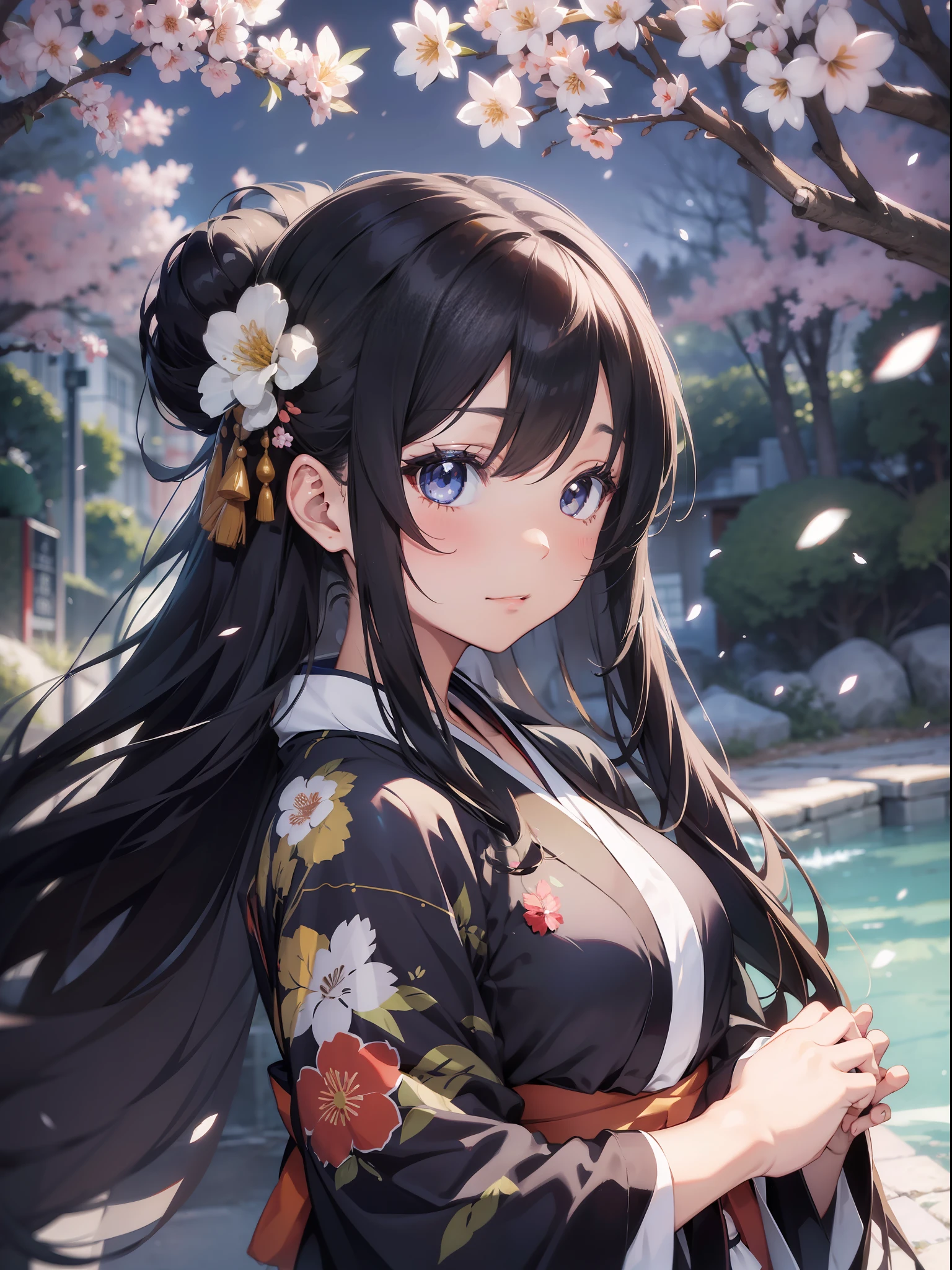 A beautiful [[beautiful Japanese]] girl with long [[long black hair]] wearing a kimono.--style Anime Girl