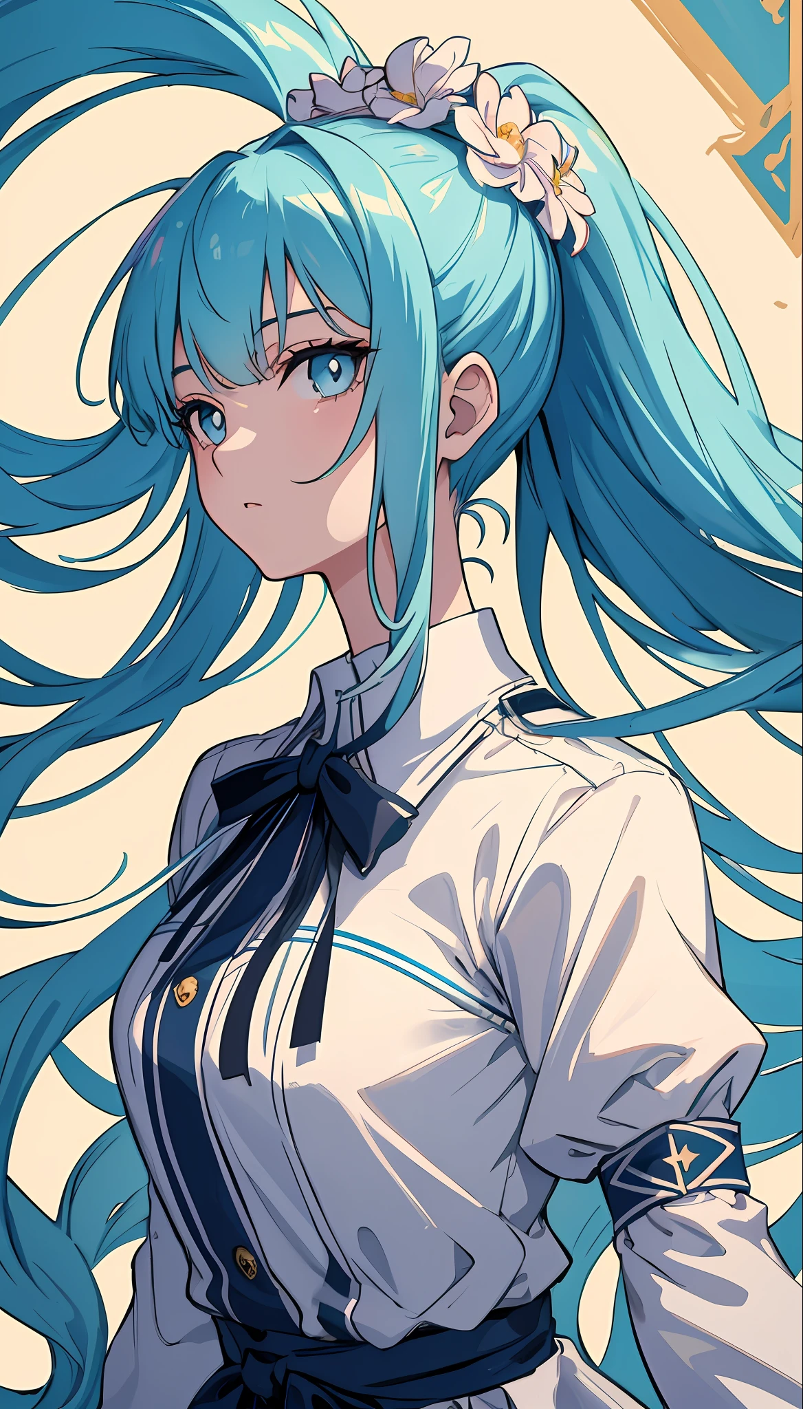 (masterpiece), (best quality), (ultra detailed),(disheveled hair),(illustration), (1girl), (Fashionable clothing), standing, Fashion model, looking at viewer, (interview), (simple background),beautiful detailed eyes, delicate beautiful face, Floating,(high saturation),(colorful splashes),colorful bubble,(shining), focus on face, ponytail, kamisato ayaka, light blue hair, bangs, hair ring, floating flowers, floating hairs, (shining), best lighting, best shadow,