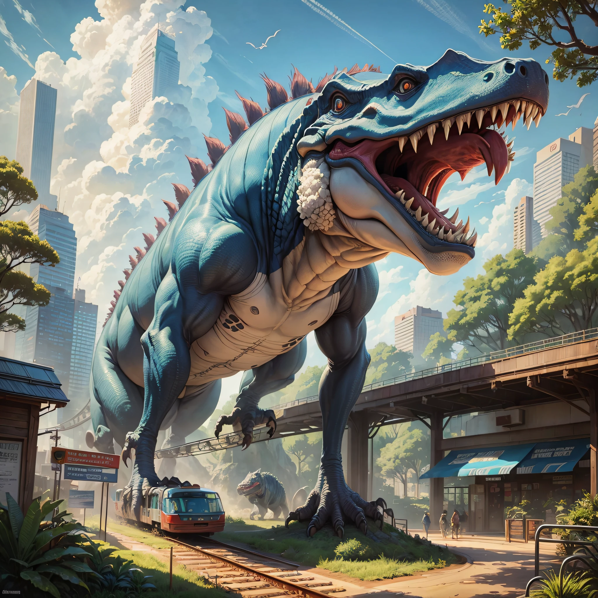 monorail, dinosaur, jurassic world, fantastic, realistic